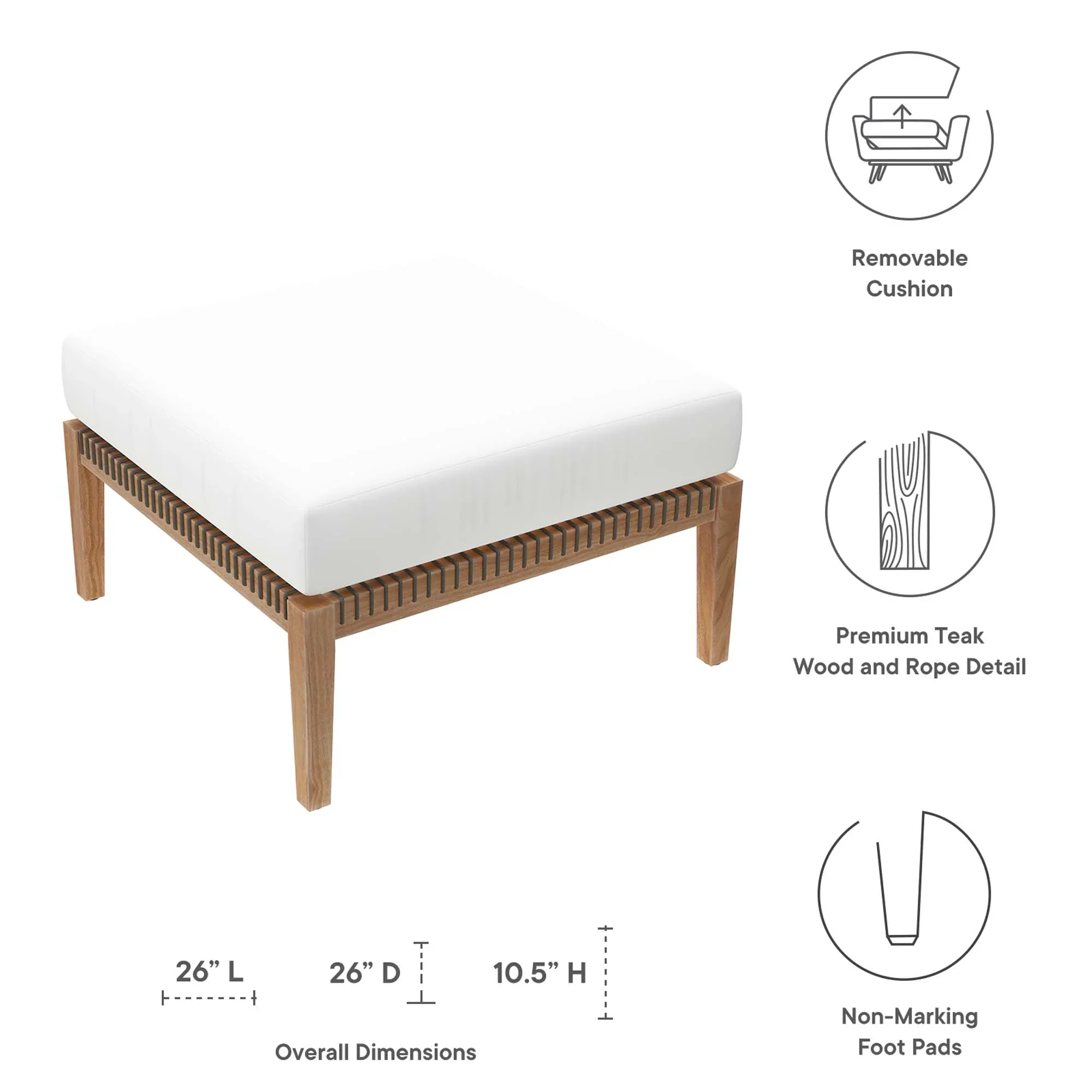 Clearwater Outdoor Patio Teak Wood Ottoman - Image 28