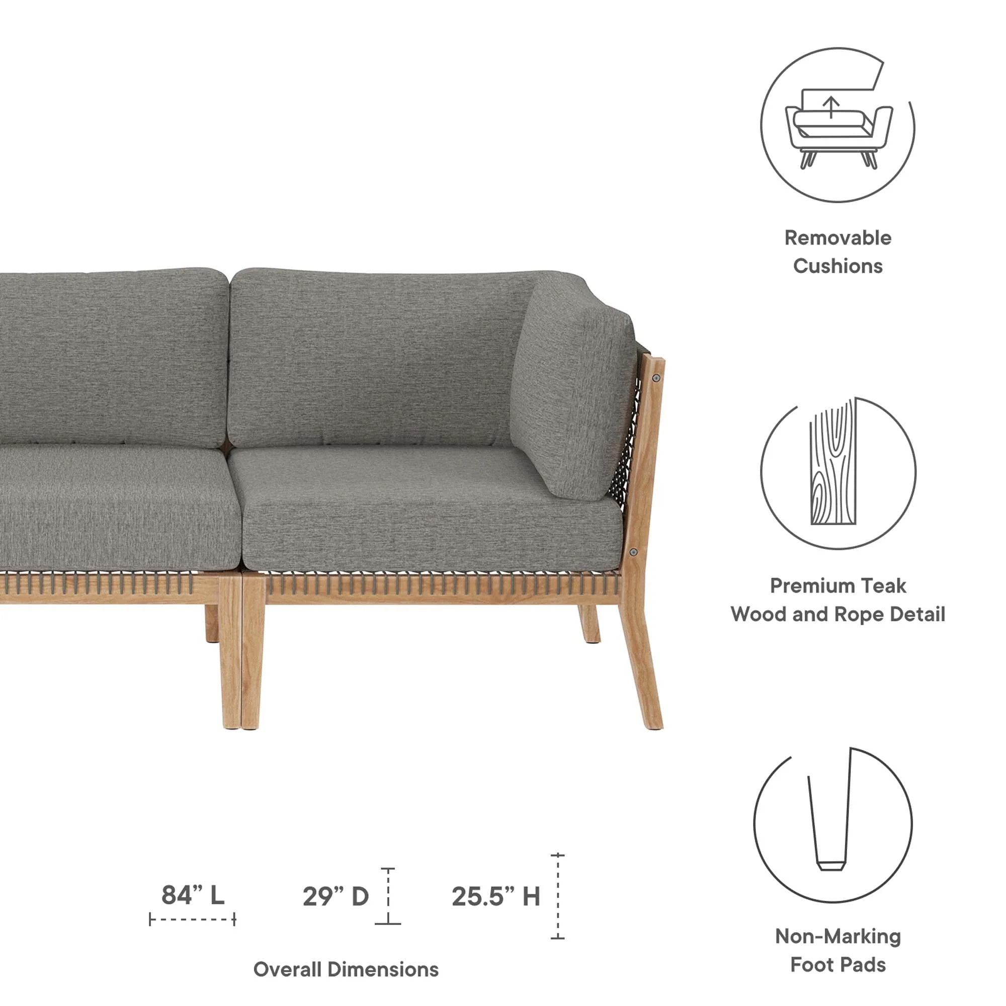 Clearwater Outdoor Patio Teak Wood Sofa - Image 11