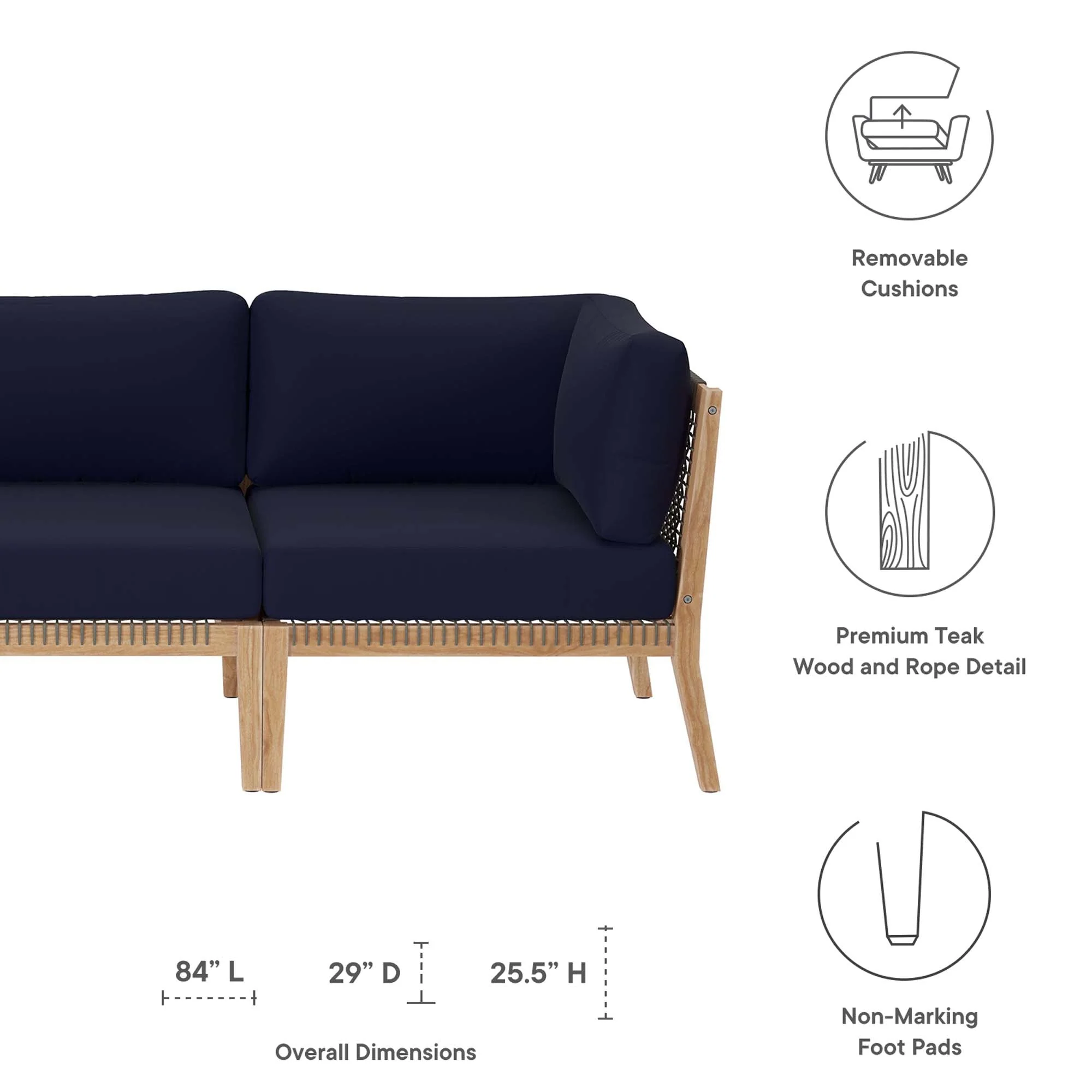Clearwater Outdoor Patio Teak Wood Sofa - Image 33