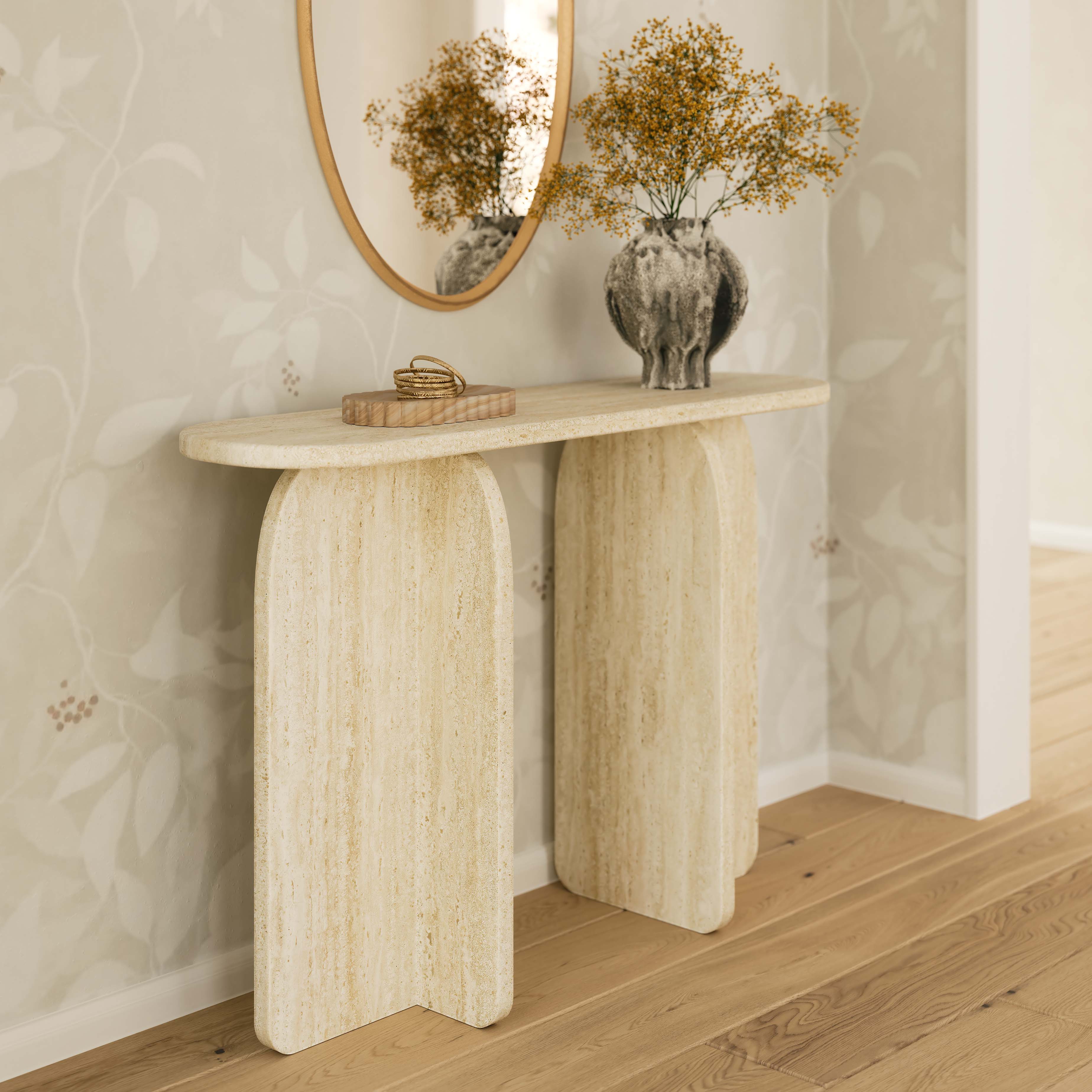 Clementine 48" Faux Travertine Console Table - Image 2