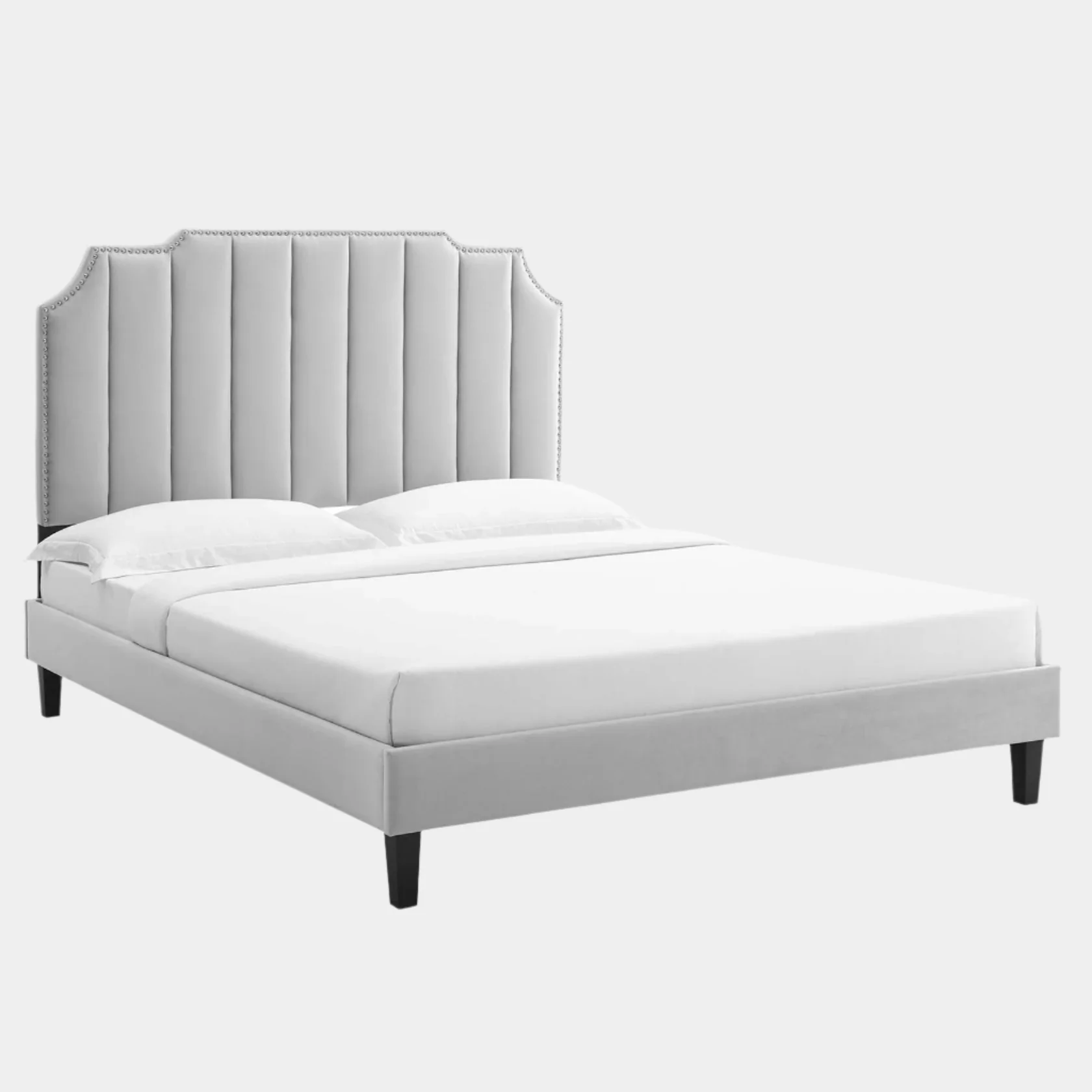 Colette Performance Velvet Platform Bed With Black Wood Legs - Image 19
