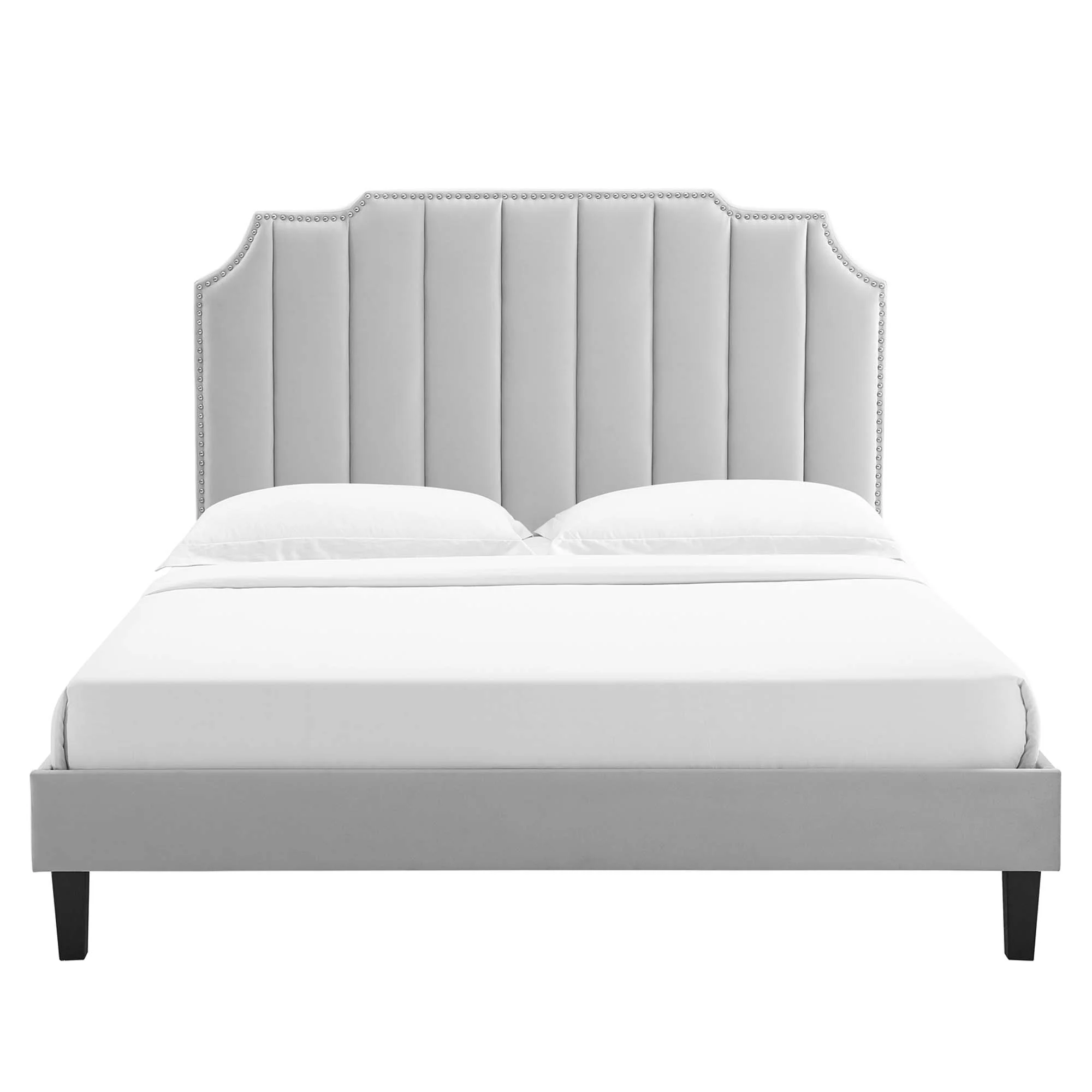 Colette Performance Velvet Platform Bed With Black Wood Legs - Image 22