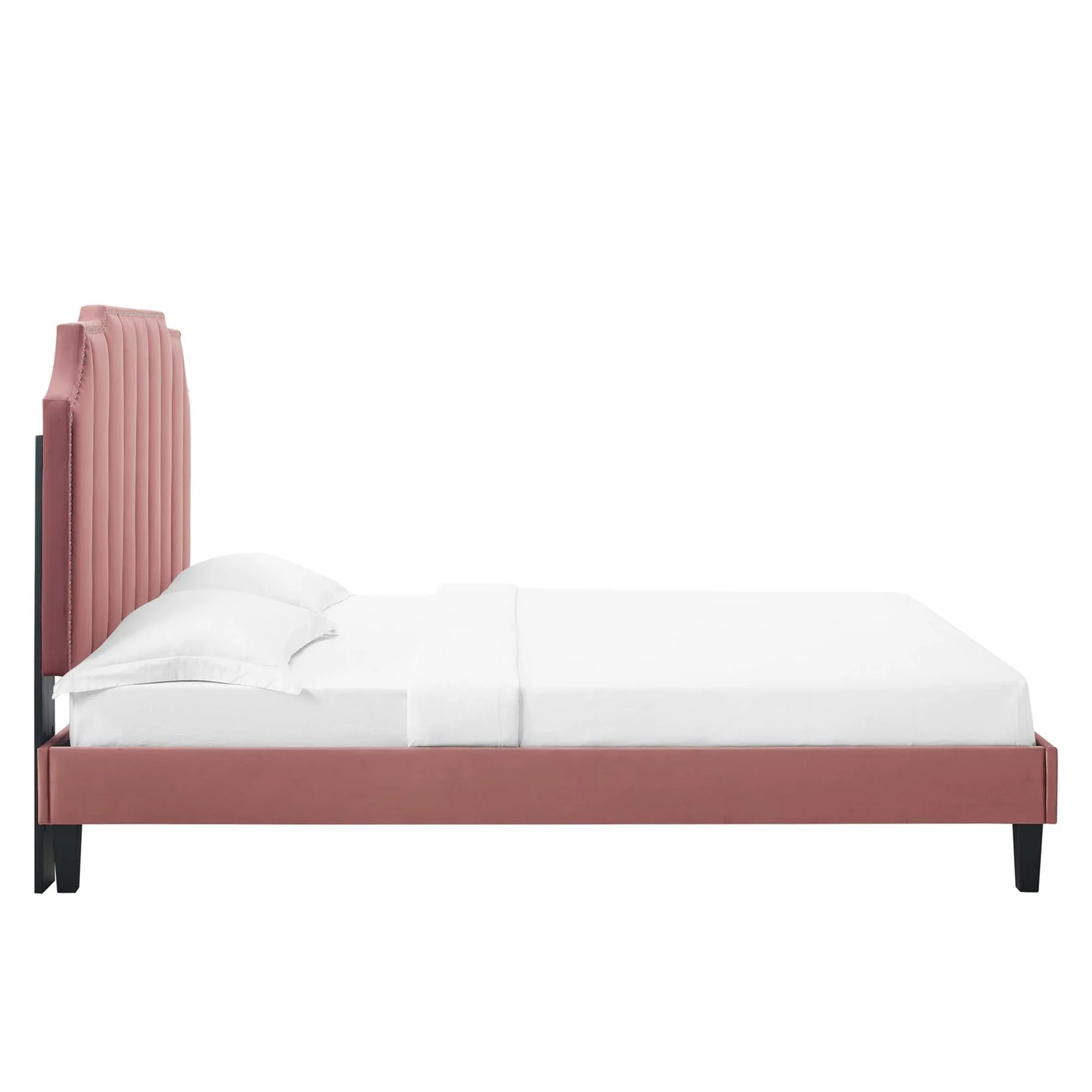 Colette Performance Velvet Platform Bed With Black Wood Legs - Image 3
