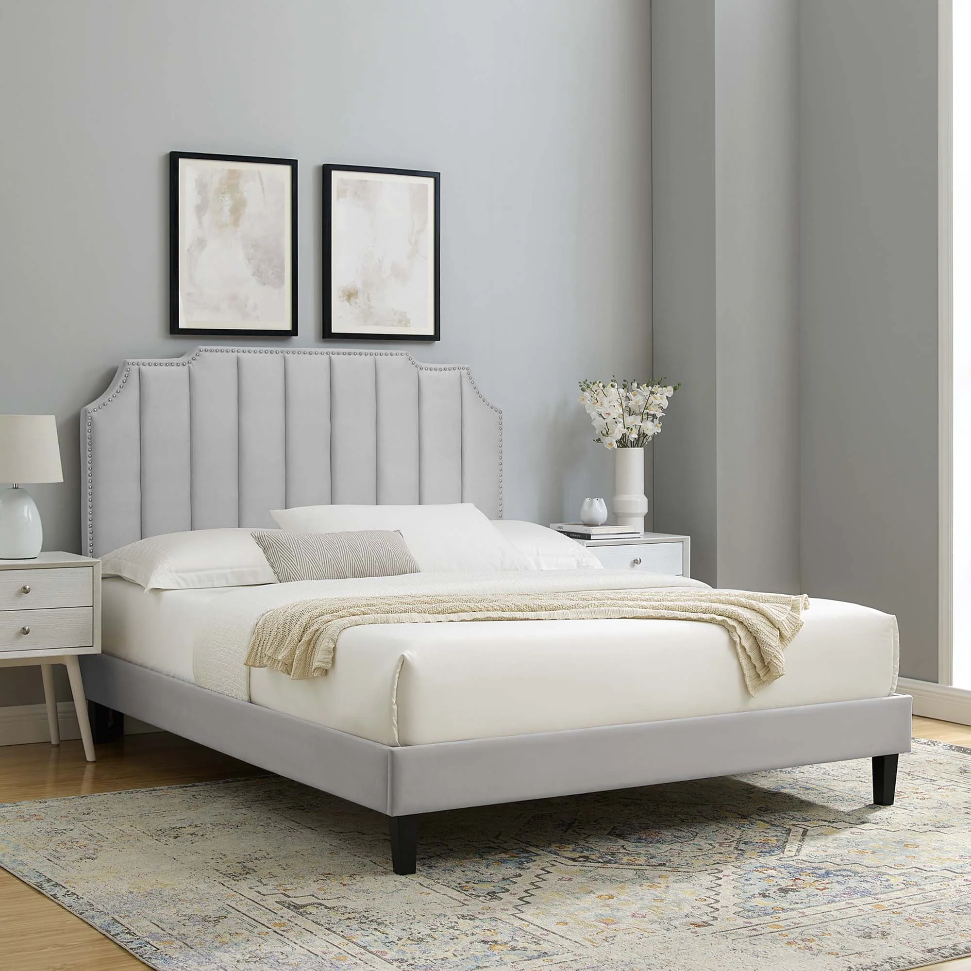 Colette Performance Velvet Platform Bed With Black Wood Legs - Image 36