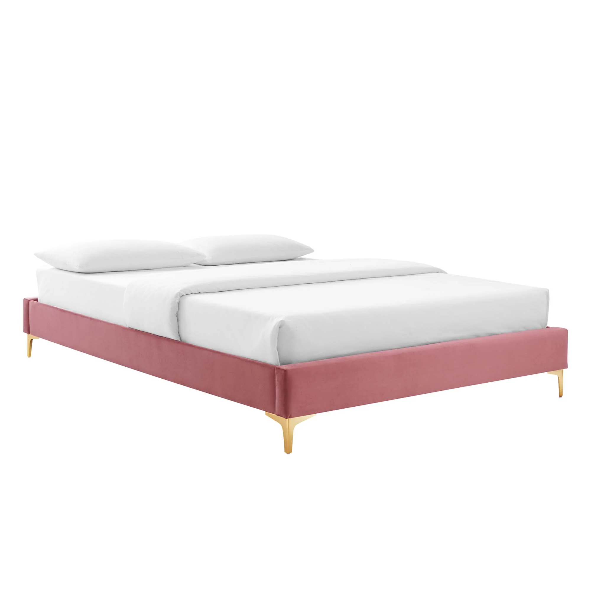 Colette Performance Velvet Platform Bed With Gold Metal Legs - Image 6