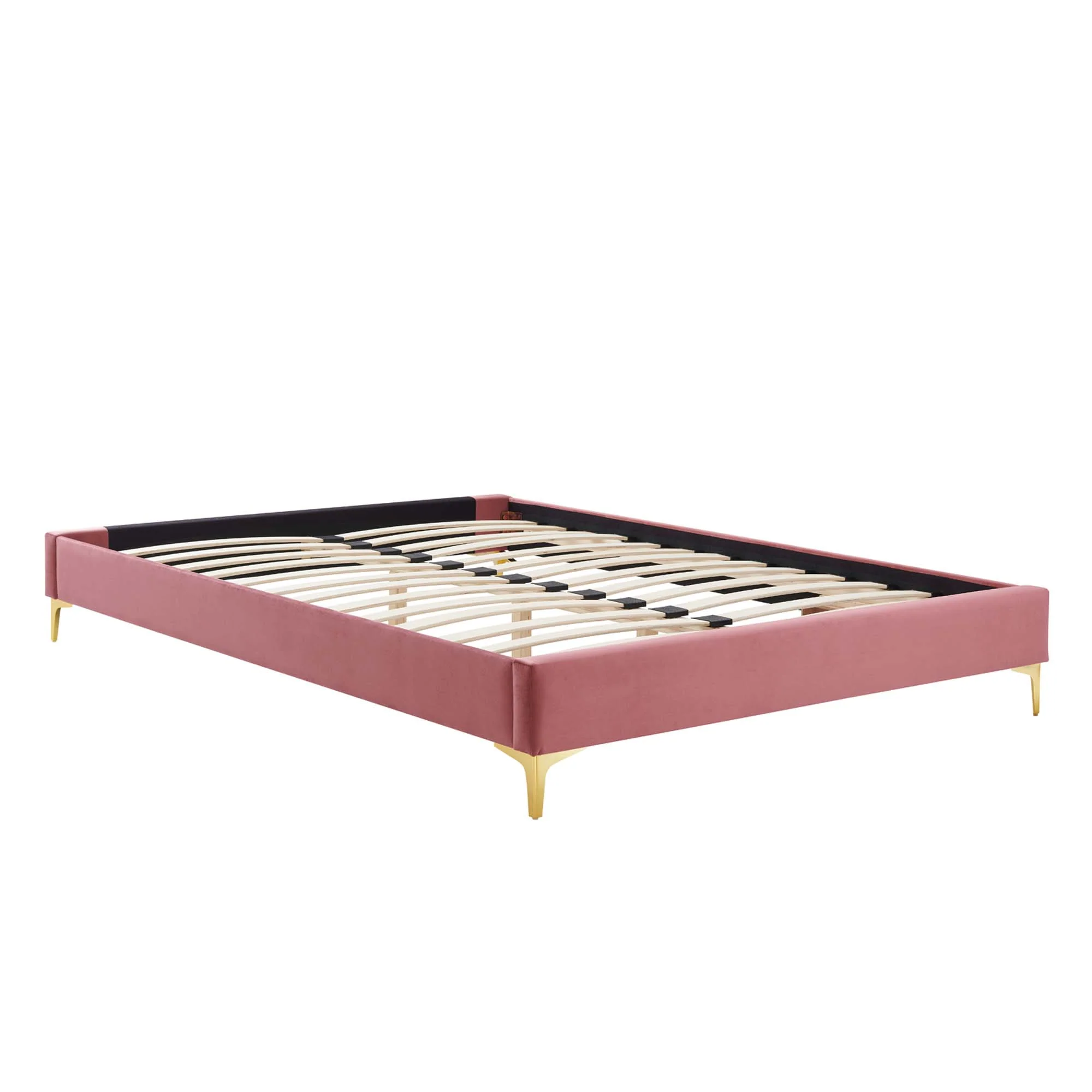 Colette Performance Velvet Platform Bed With Gold Metal Legs - Image 7