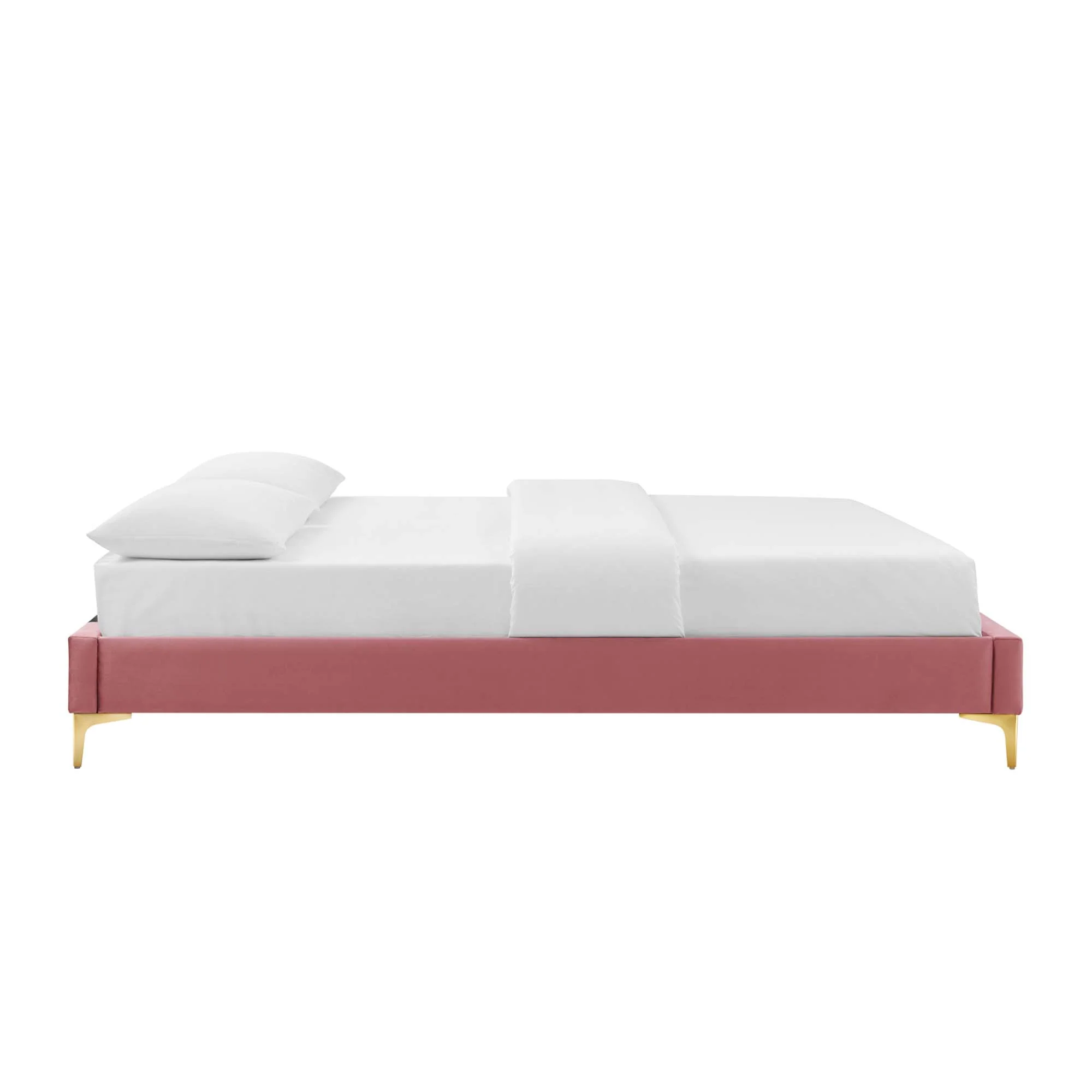 Colette Performance Velvet Platform Bed With Gold Metal Legs - Image 8