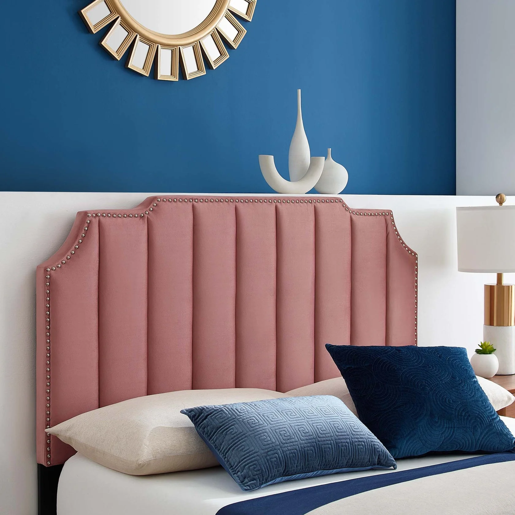 Colette Performance Velvet Platform Bed With Wood and Gold Legs - Image 16