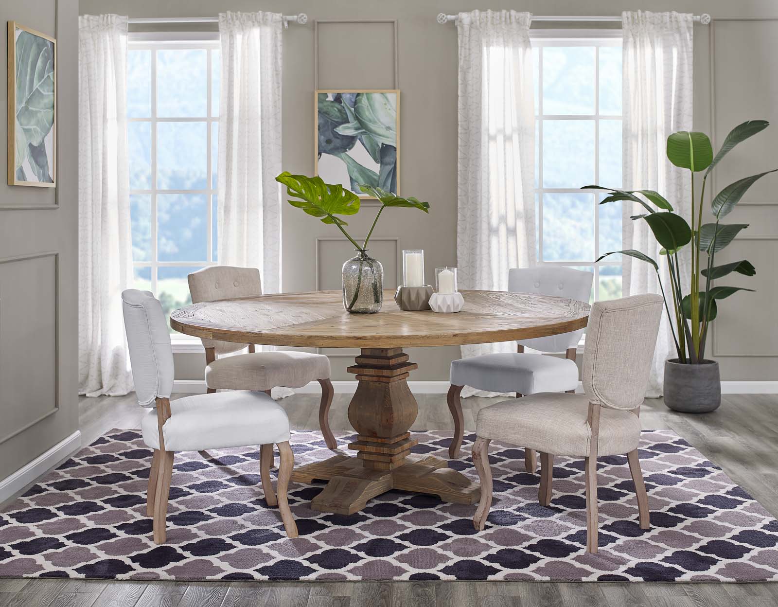 Column 71" Round Pine Wood Dining Table in Brown - Image 2