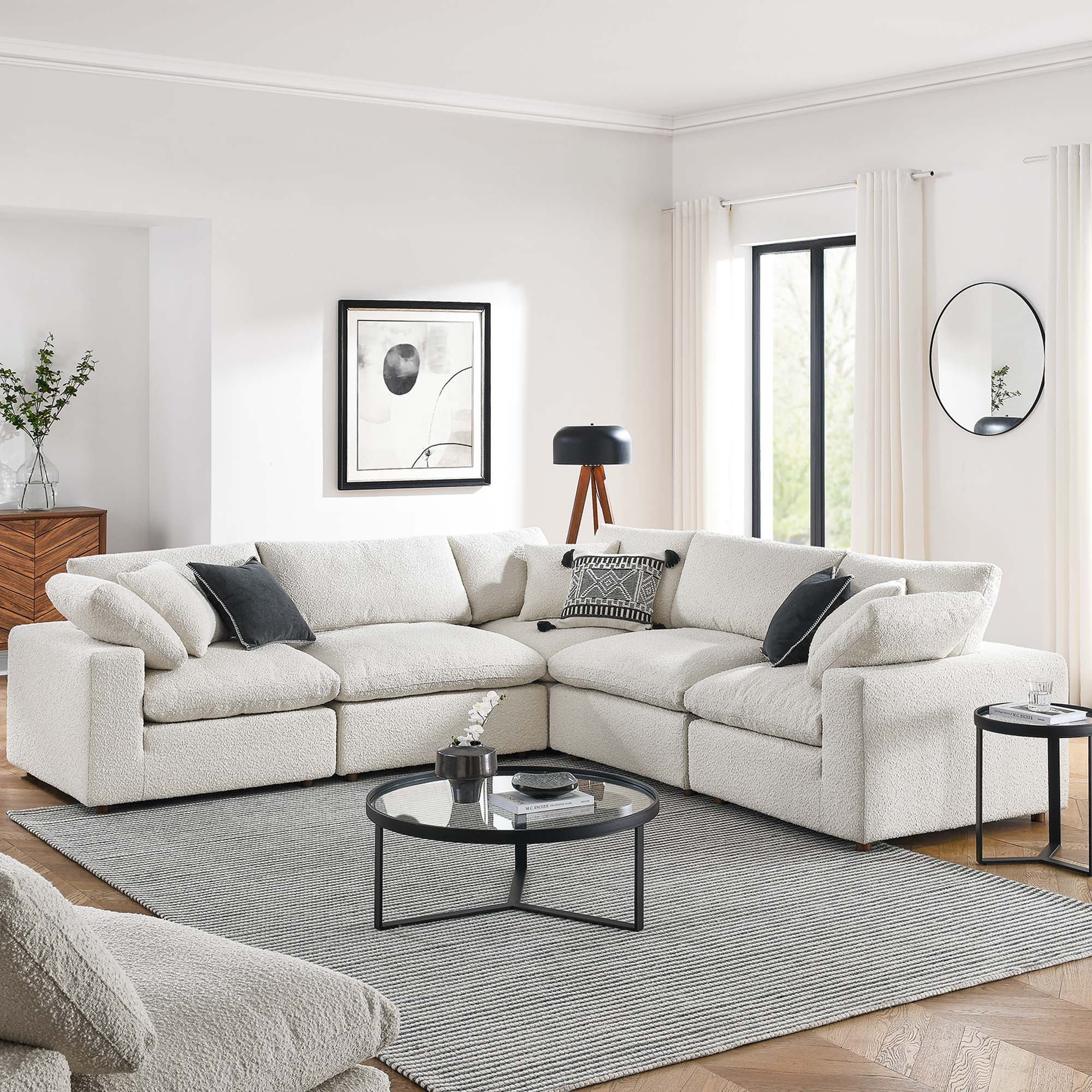 Commix Down Filled Overstuffed Boucle 5-Piece Sectional Sofa - Image 2