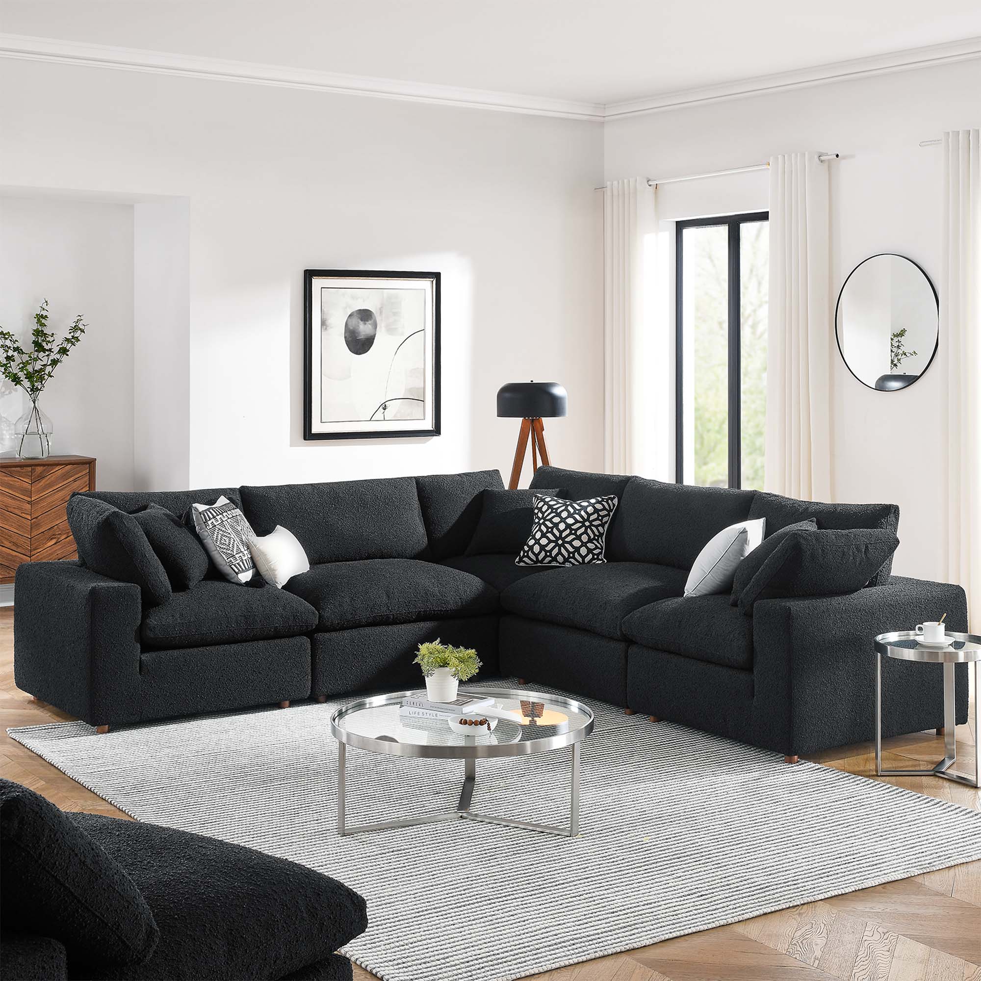 Commix Down Filled Overstuffed Boucle 5-Piece Sectional Sofa - Image 7