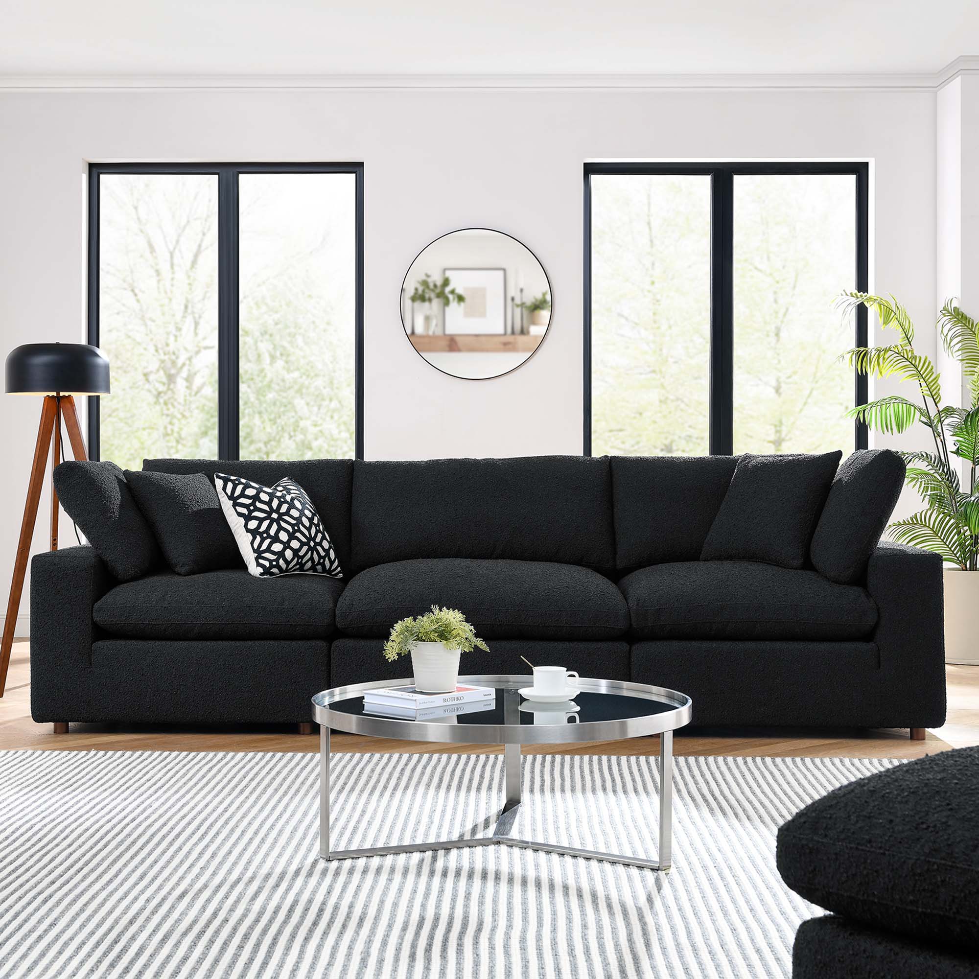 Commix Down Filled Overstuffed Boucle Fabric 3-Seater Sofa - Image 7