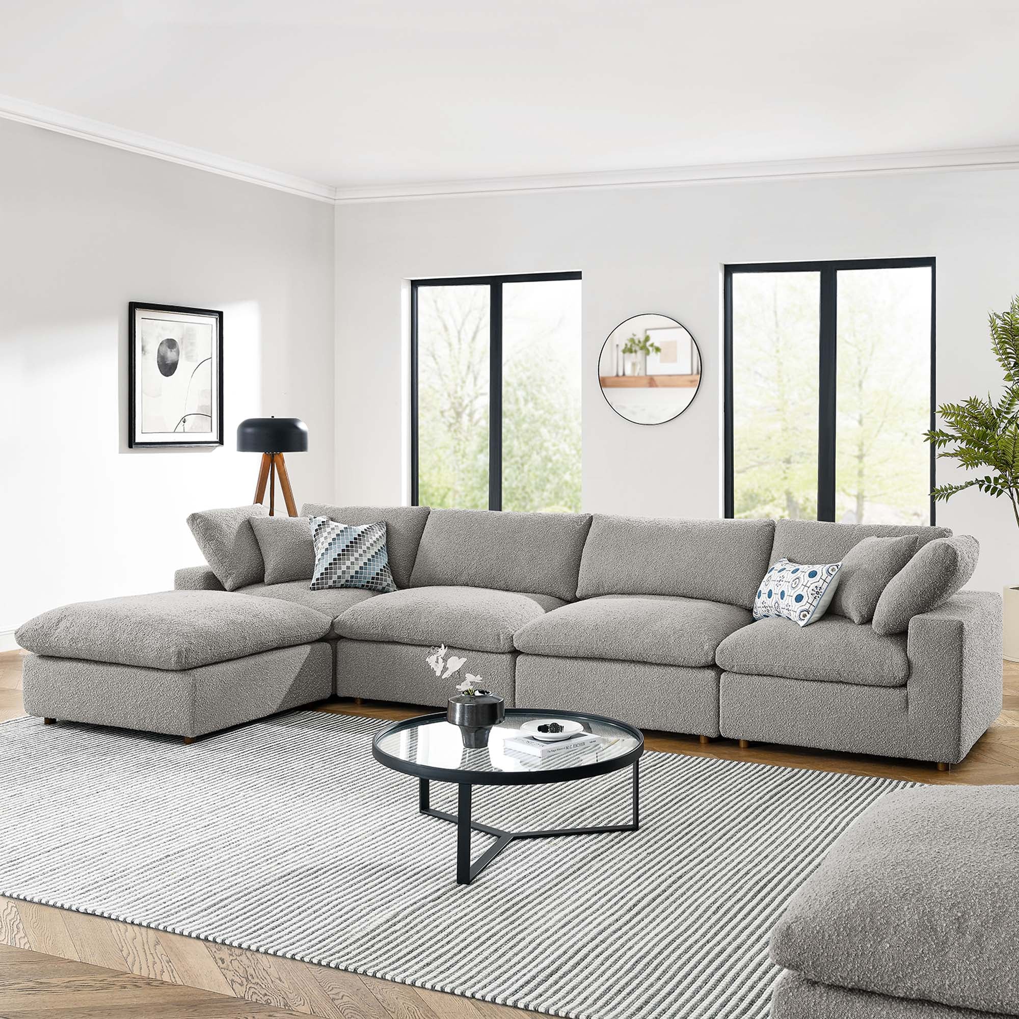 Commix Down Filled Overstuffed Boucle Fabric 5-Piece Sectional Sofa - Image 12