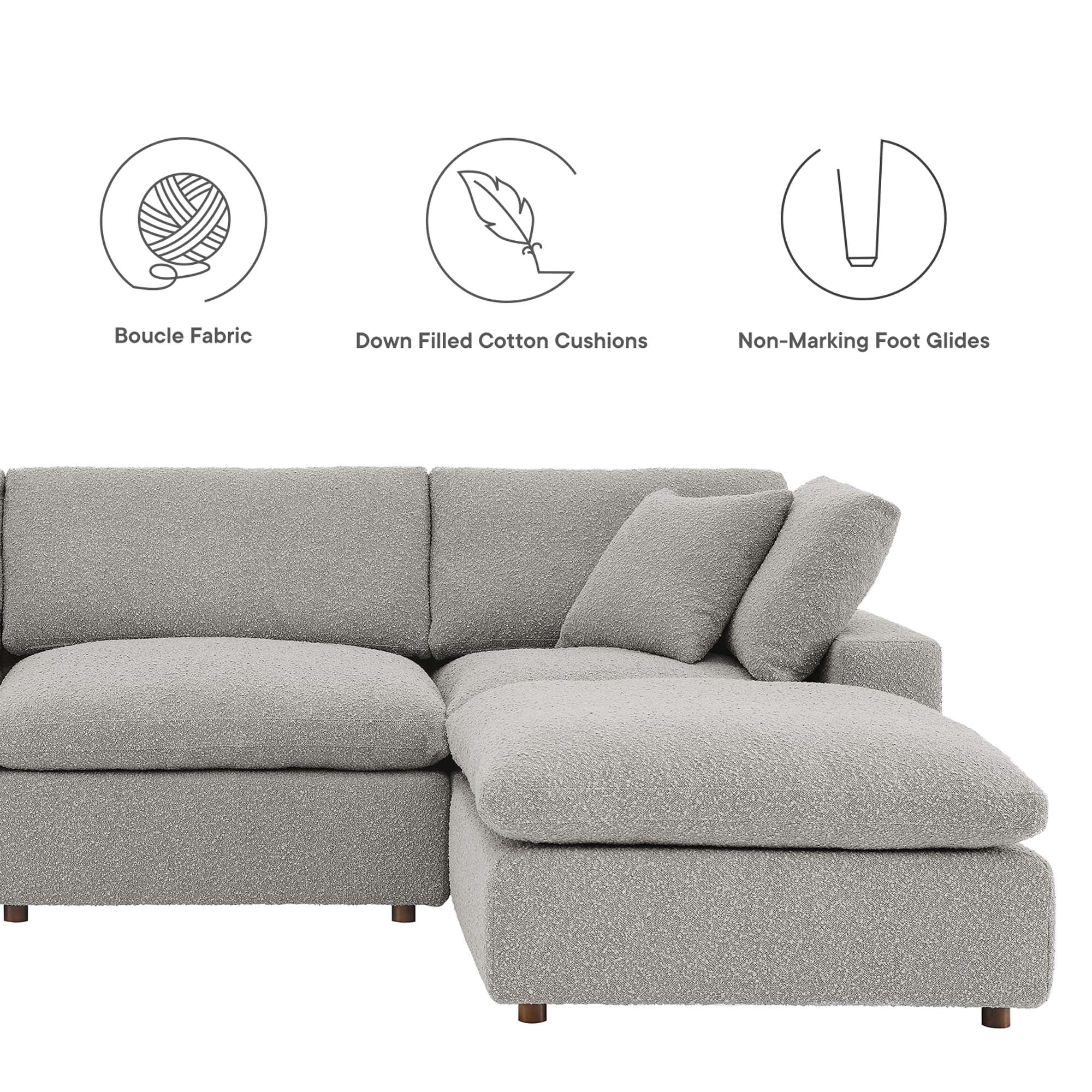 Commix Down Filled Overstuffed Boucle Fabric 5-Piece Sectional Sofa - Image 15