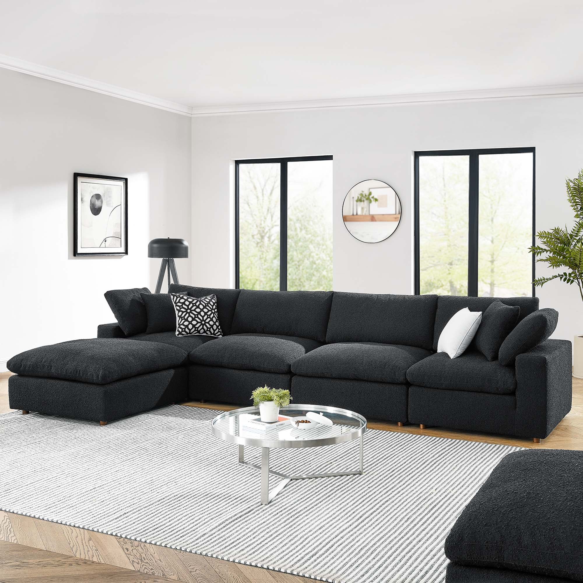 Commix Down Filled Overstuffed Boucle Fabric 5-Piece Sectional Sofa - Image 7