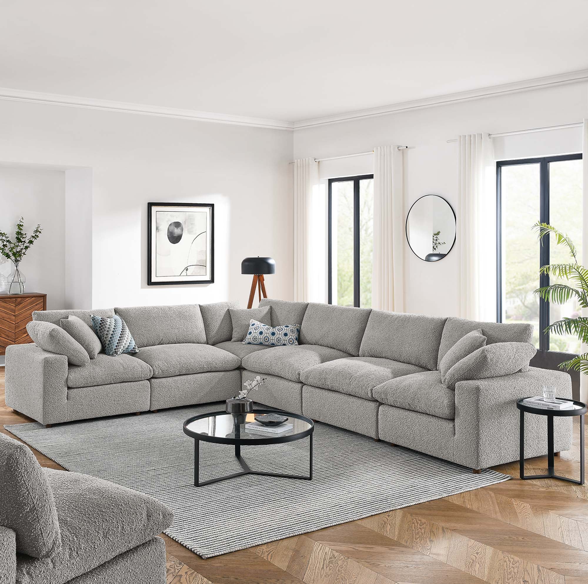 Commix Down Filled Overstuffed Boucle Fabric 6-Piece Sectional Sofa - Image 12