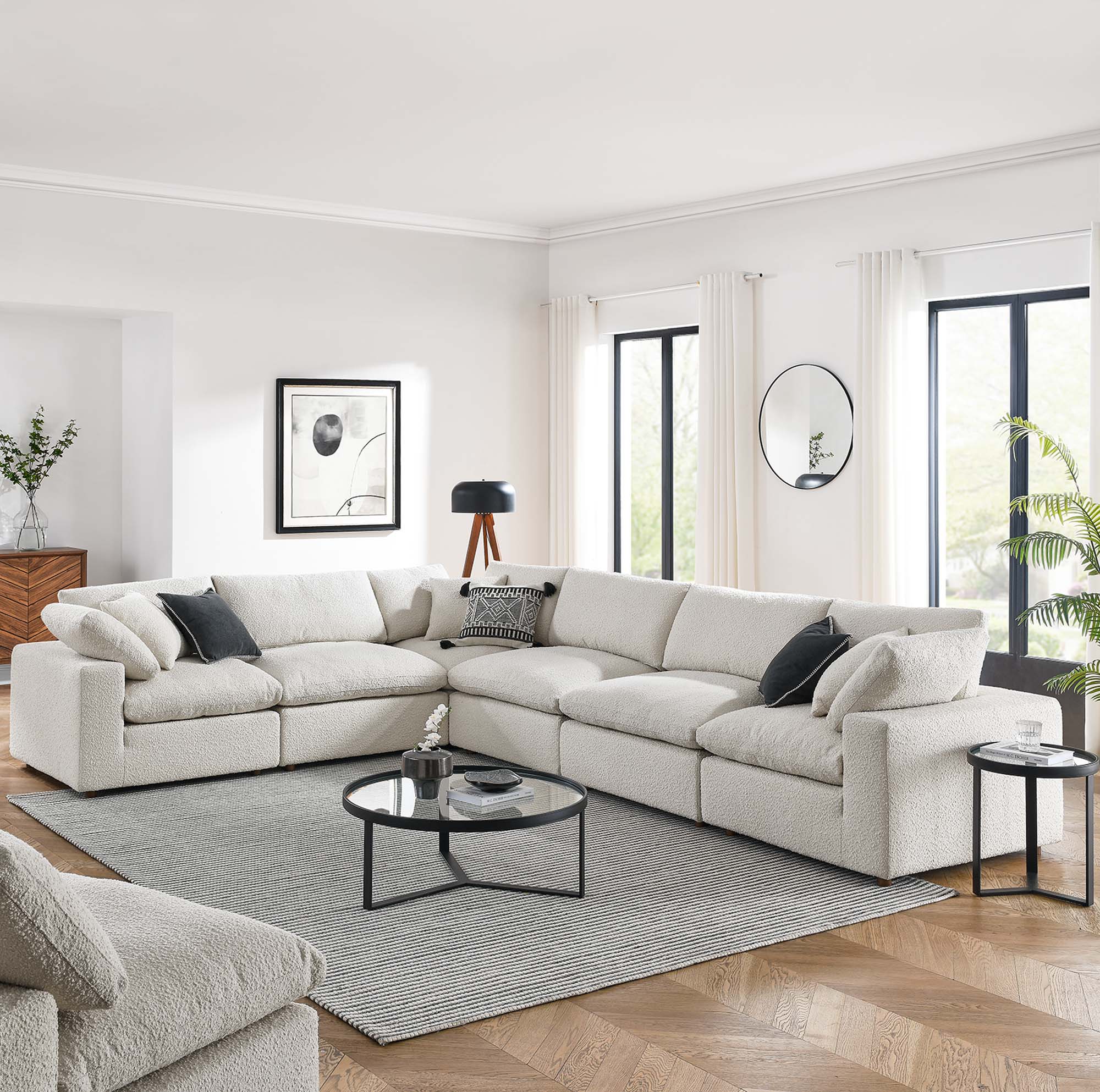 Commix Down Filled Overstuffed Boucle Fabric 6-Piece Sectional Sofa - Image 2