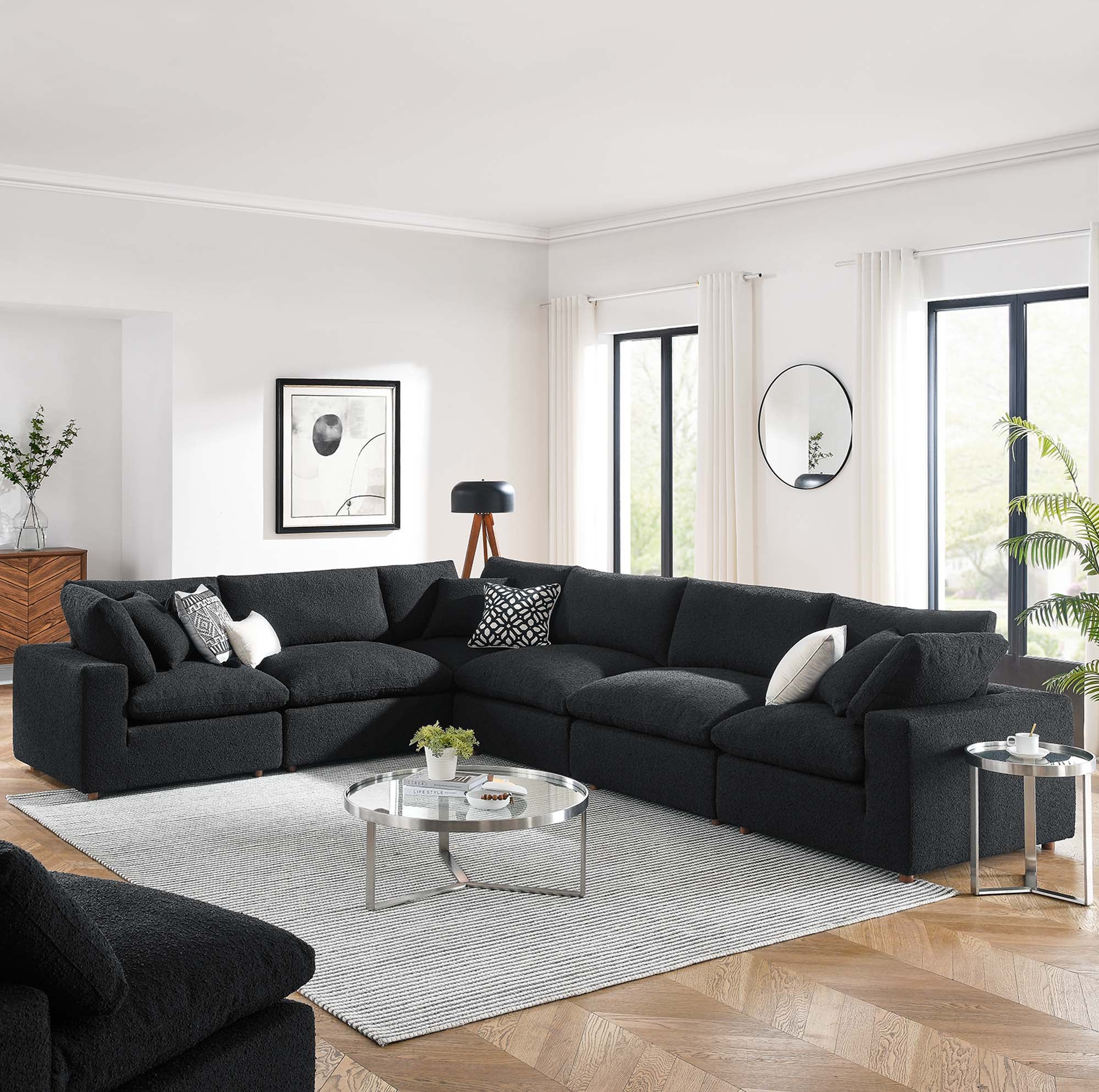 Commix Down Filled Overstuffed Boucle Fabric 6-Piece Sectional Sofa - Image 7