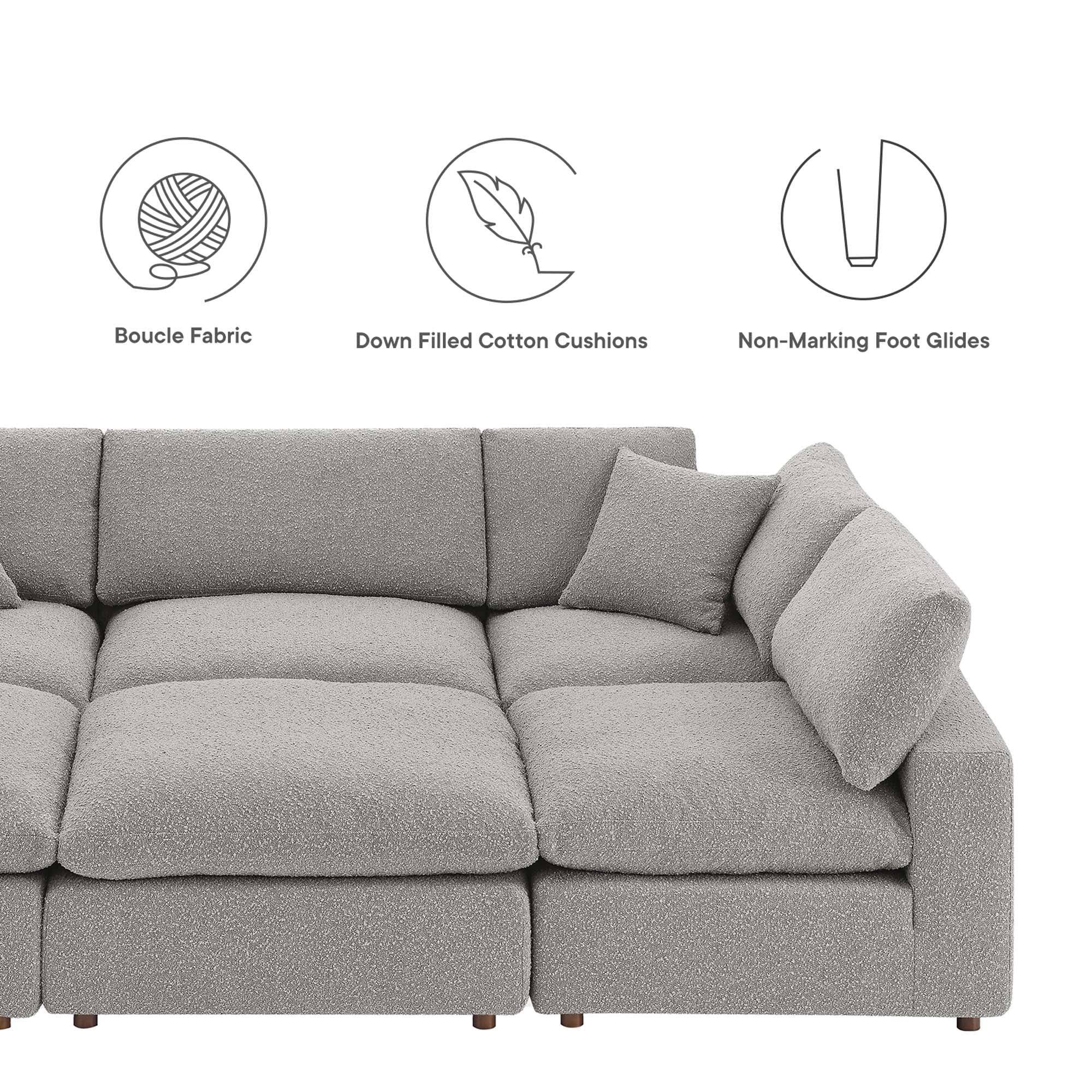 Commix Down Filled Overstuffed Boucle Fabric 6-Piece Sectional Sofa - Image 15