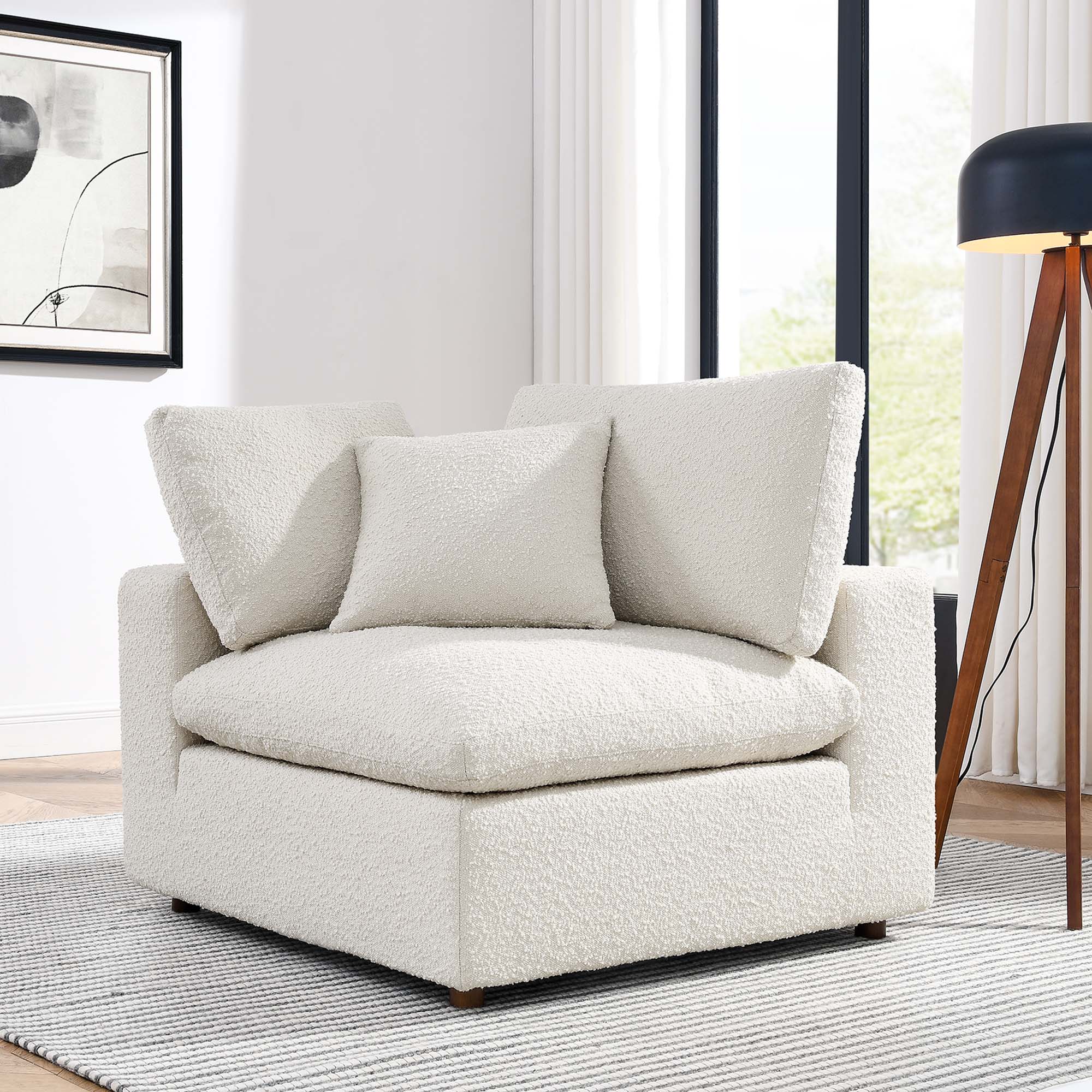 Commix Down Filled Overstuffed Boucle Fabric Corner Chair - Image 2