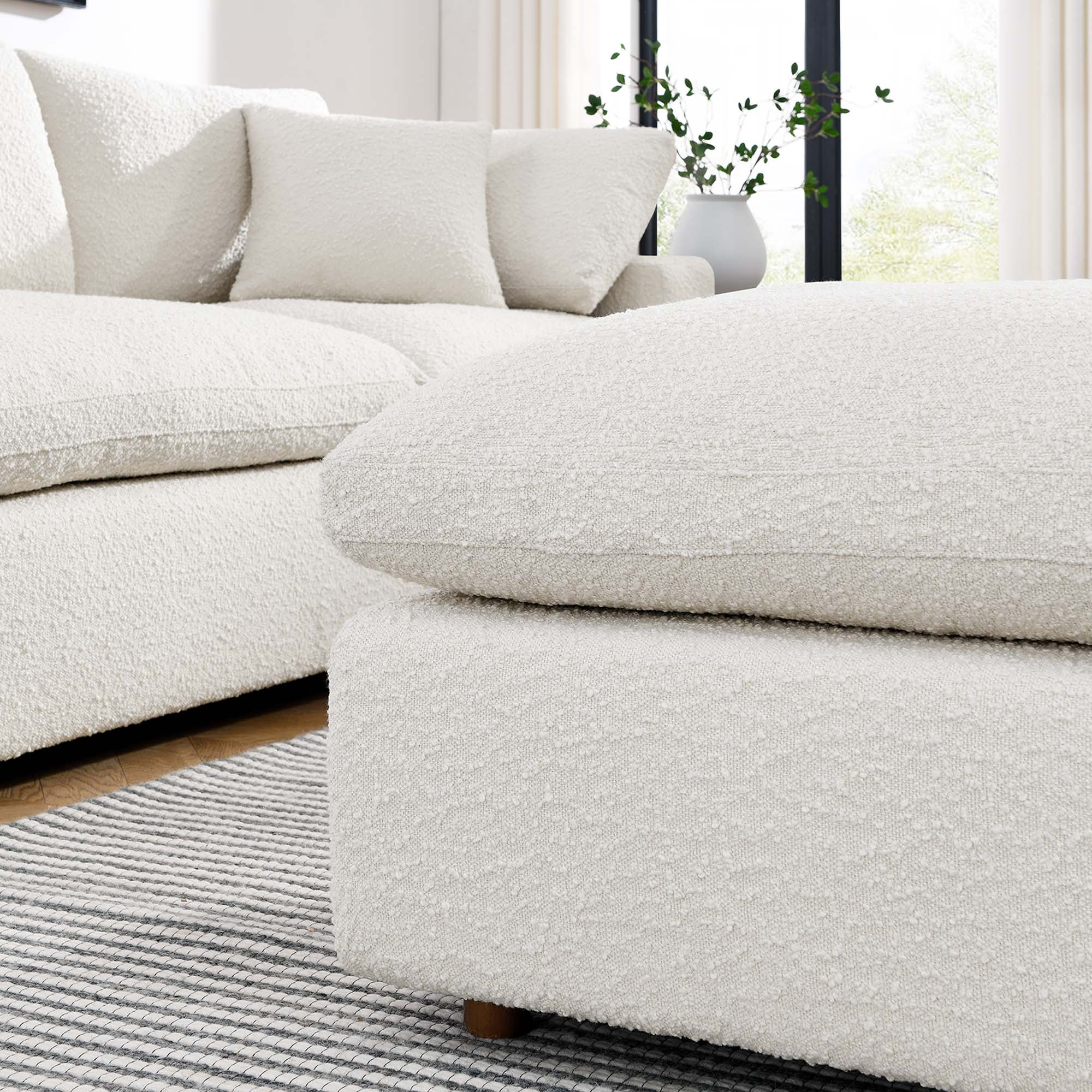 Commix Down Filled Overstuffed Boucle Fabric Ottoman - Image 3