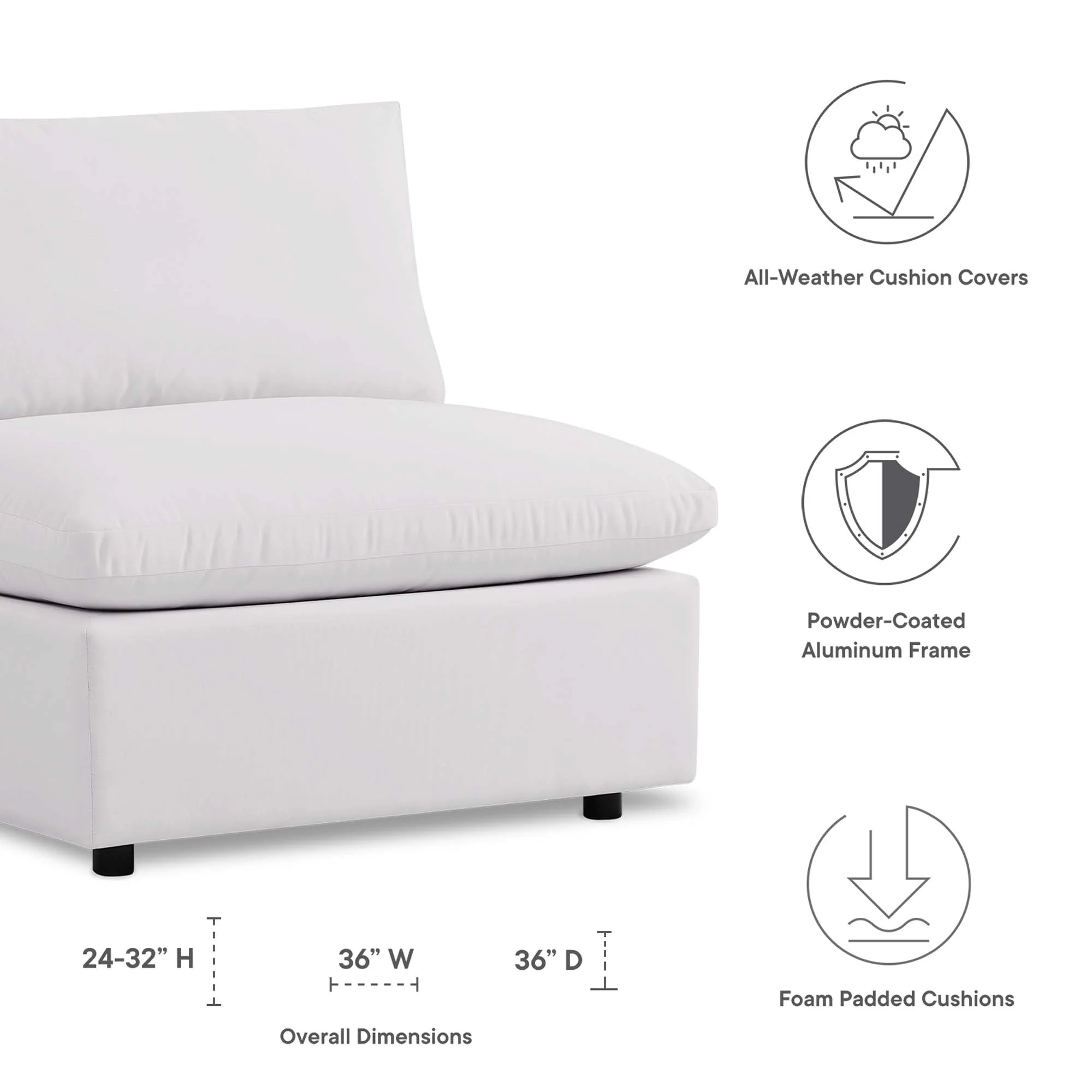Commix Overstuffed Outdoor Patio Armless Chair - Image 14