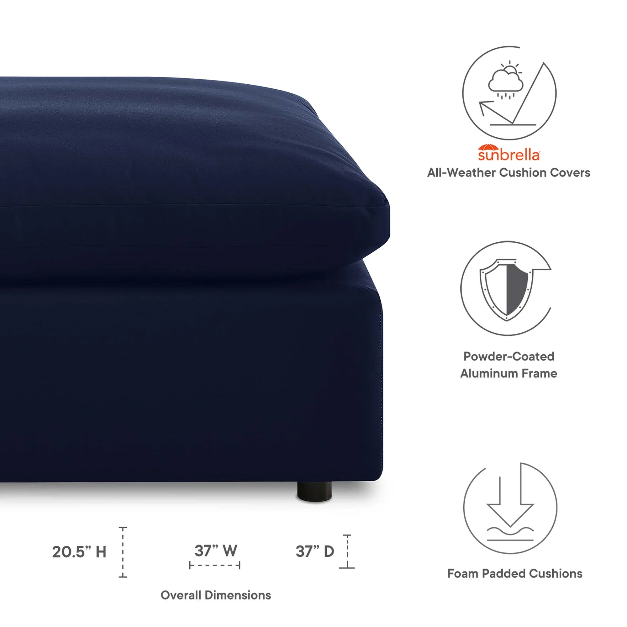 Commix Sunbrella® Outdoor Patio Ottoman - Image 5