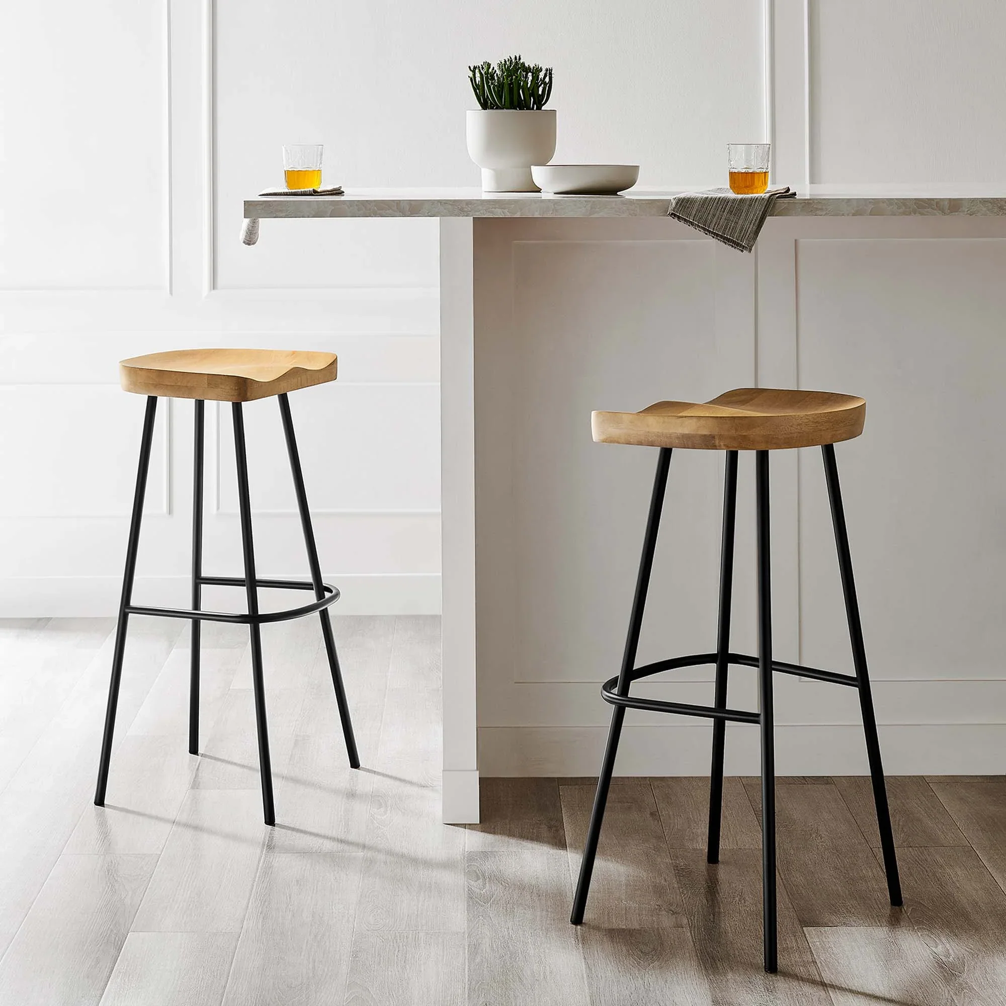 Concord Backless Wood Bar Stools - Set of 2 - Image 2