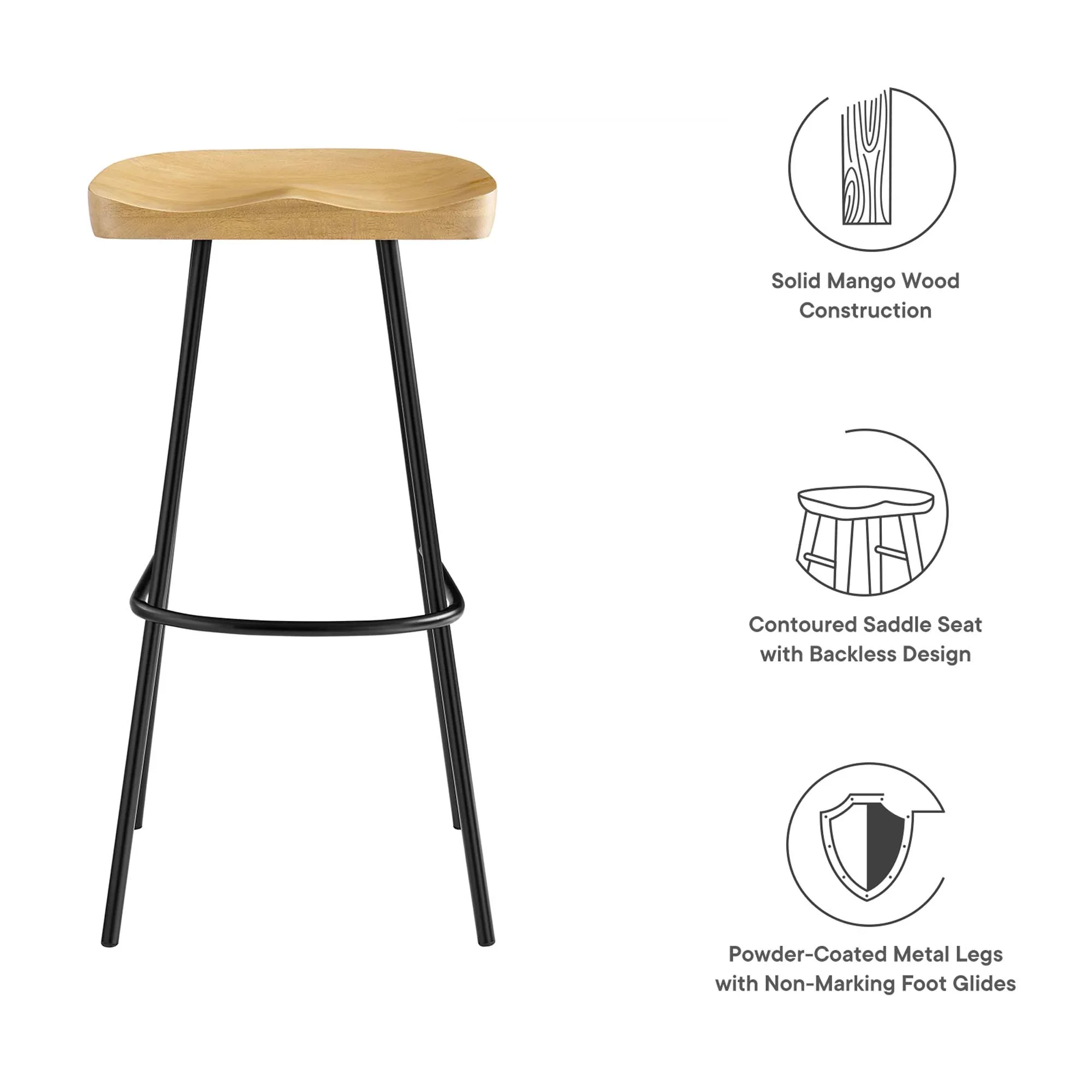 Concord Backless Wood Bar Stools - Set of 2 - Image 9