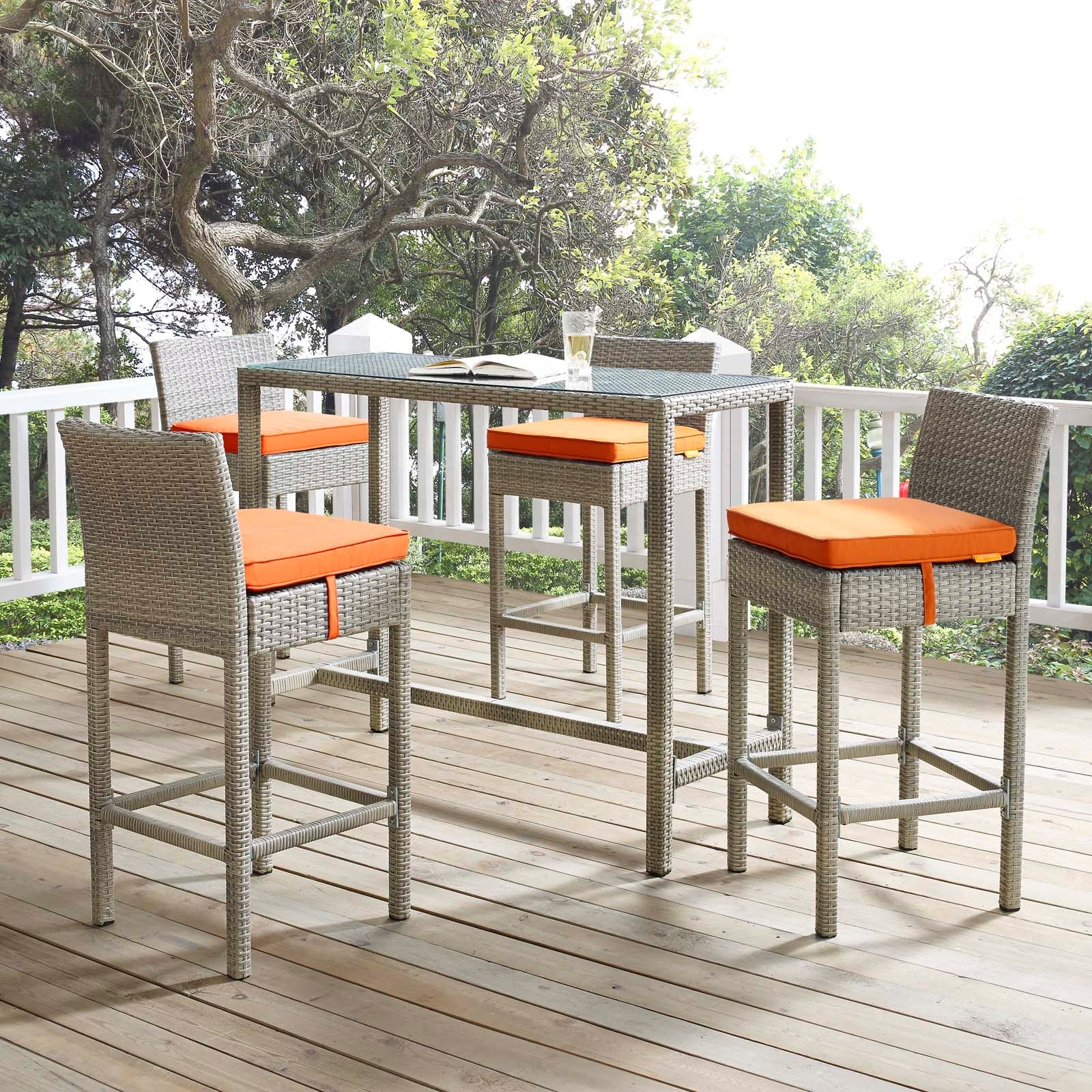 Conduit Outdoor Patio Wicker Rattan Bar Stool Set of 4 - Image 2