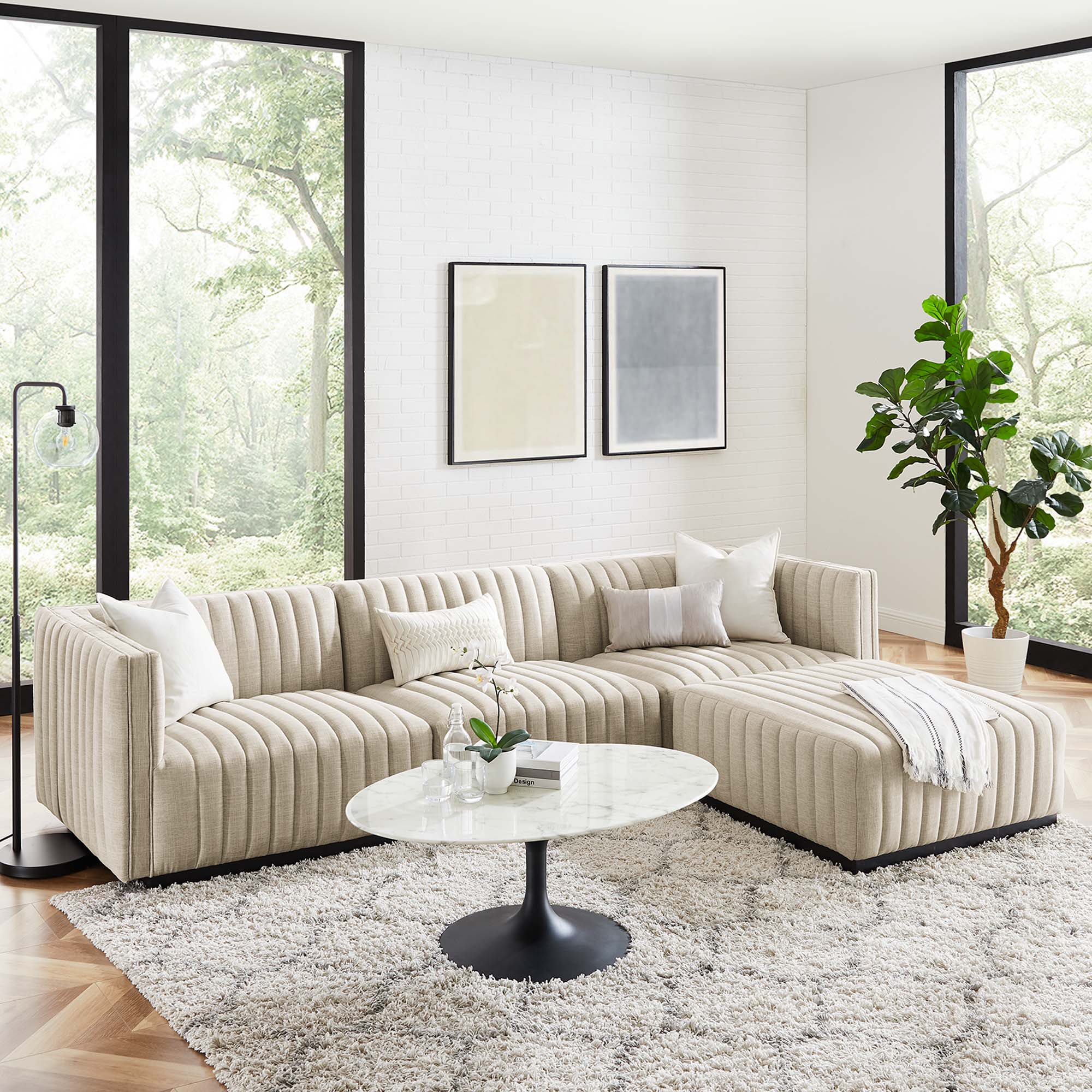 Conjure 4-Piece Channel Tufted Upholstered Fabric Sectional Sofa - Image 2
