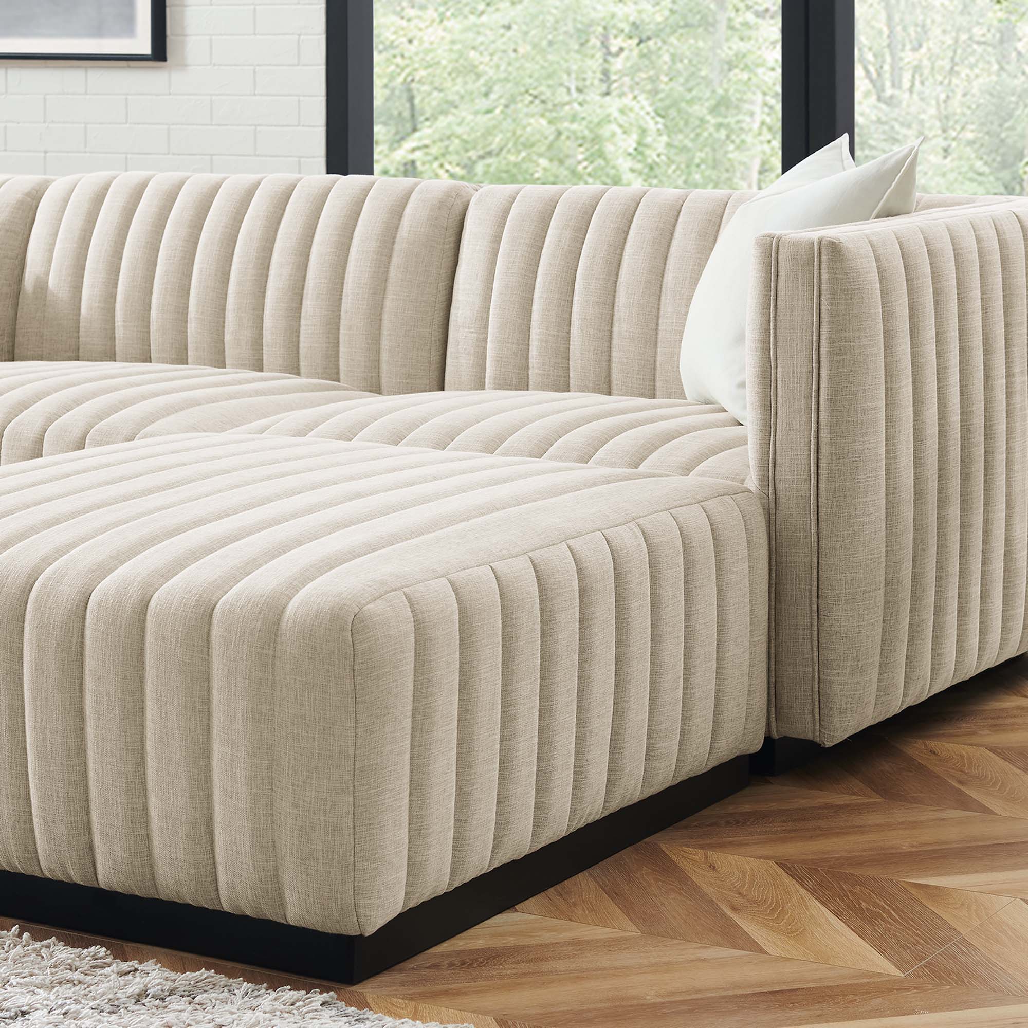 Conjure 4-Piece Channel Tufted Upholstered Fabric Sectional Sofa - Image 4