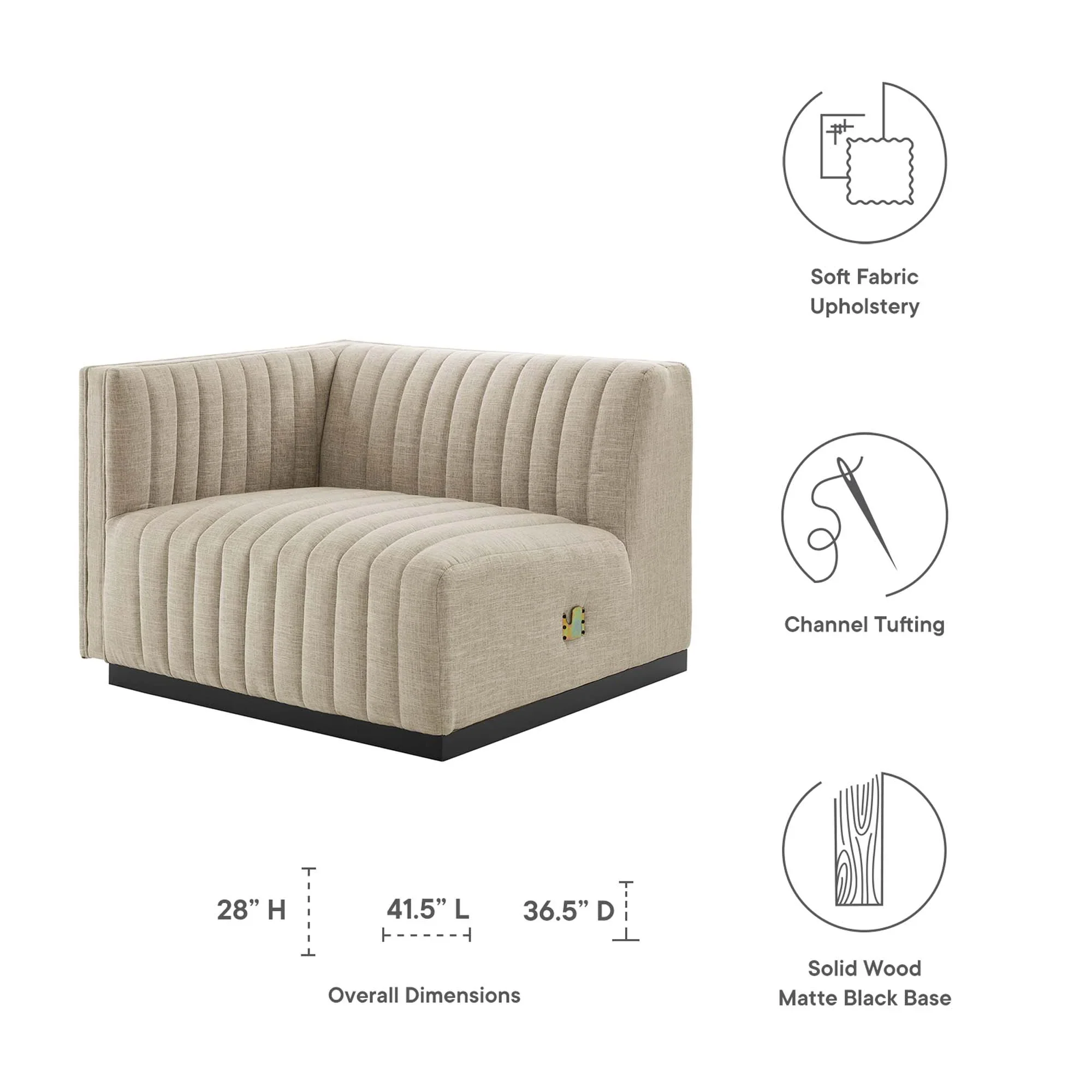 Conjure Channel Tufted Upholstered Fabric Left-Arm Chair - Image 6