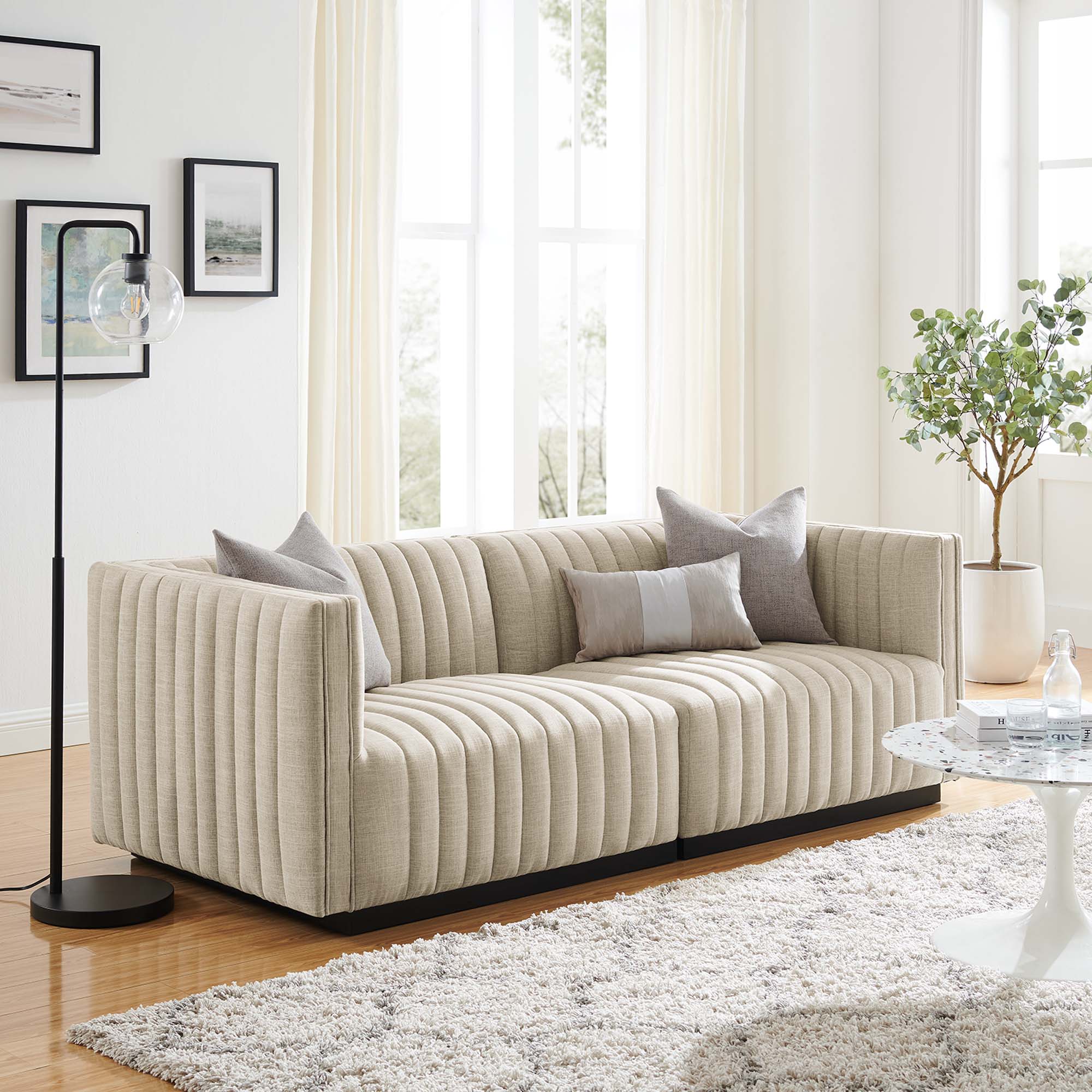Conjure Channel Tufted Upholstered Fabric Loveseat - Image 2