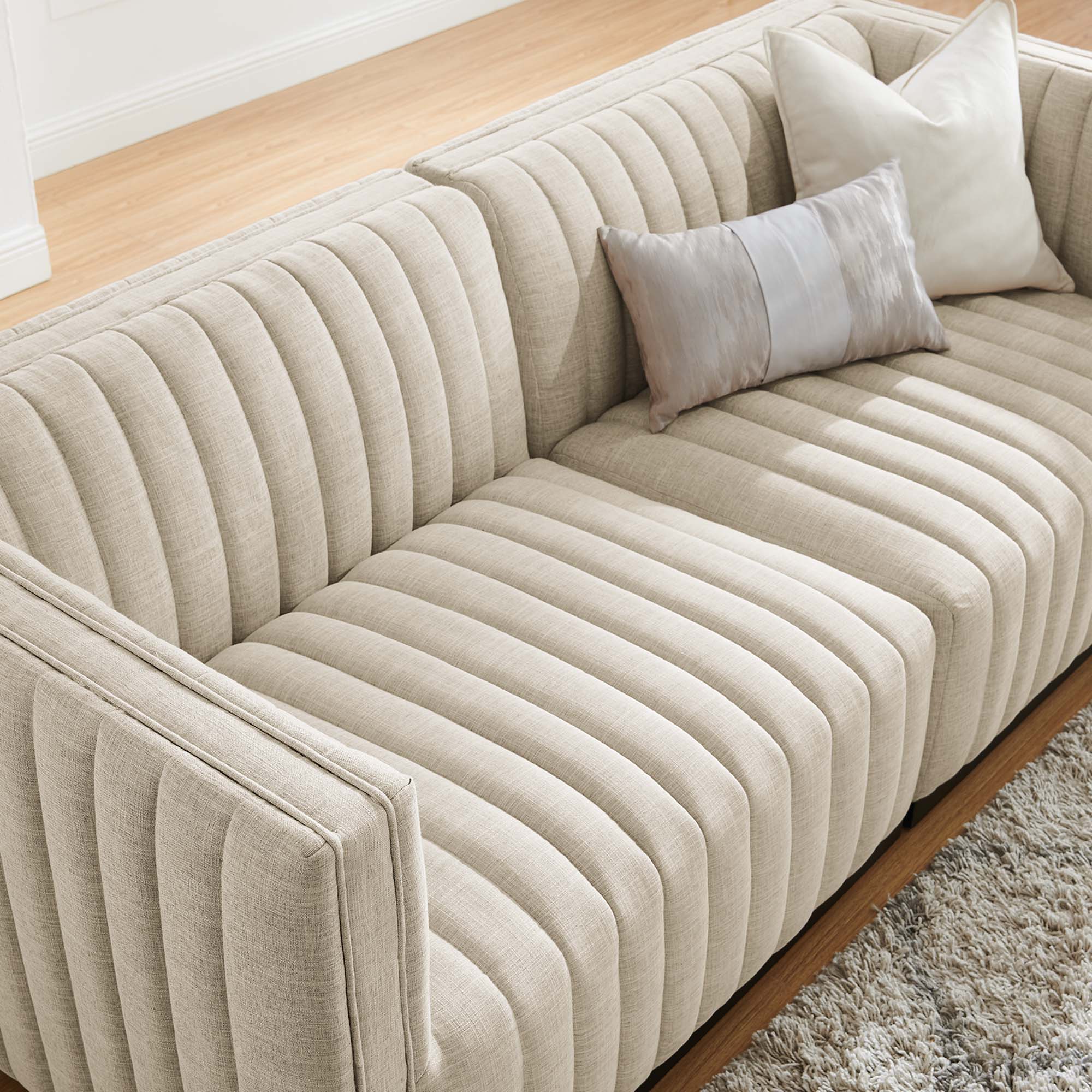 Conjure Channel Tufted Upholstered Fabric Loveseat - Image 3