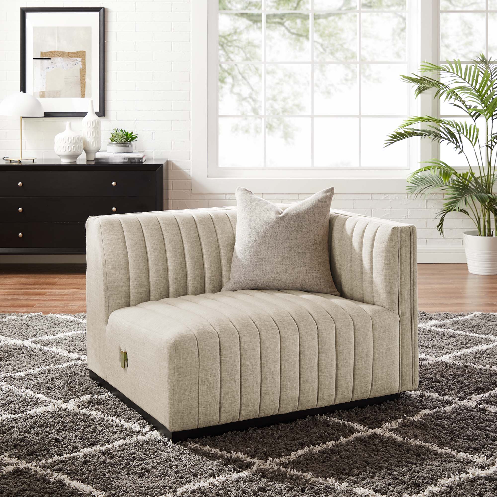 Conjure Channel Tufted Upholstered Fabric Right-Arm Chair - Image 2