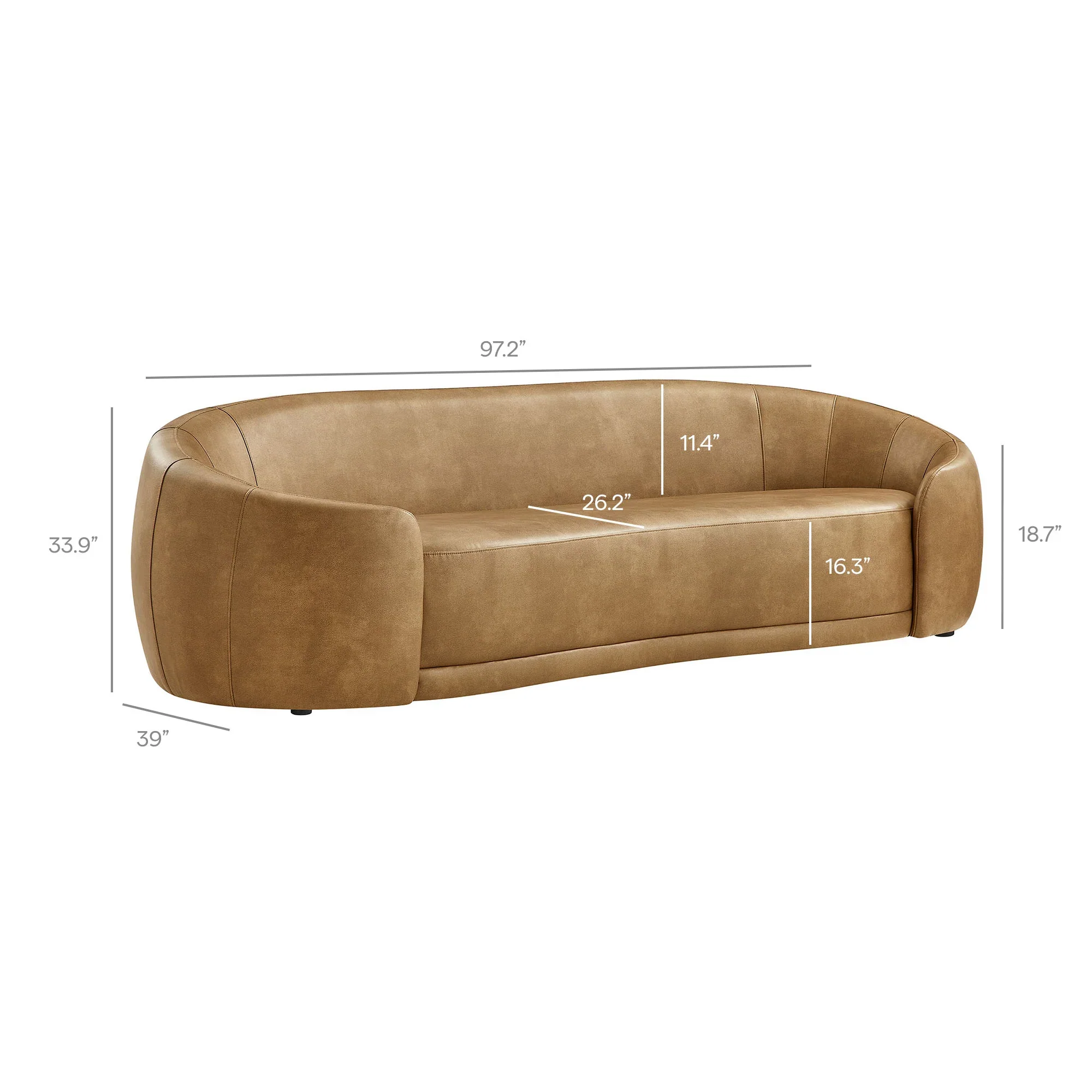 Contessa Curved Vegan Leather Sofa in Toast - Image 10