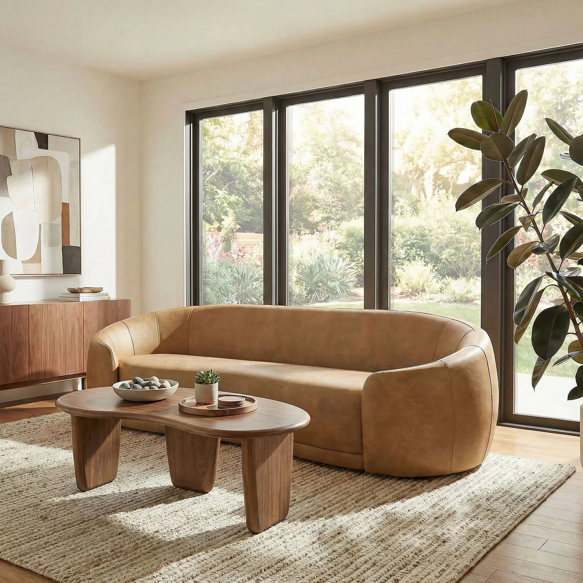 Contessa Curved Vegan Leather Sofa in Toast - Image 2