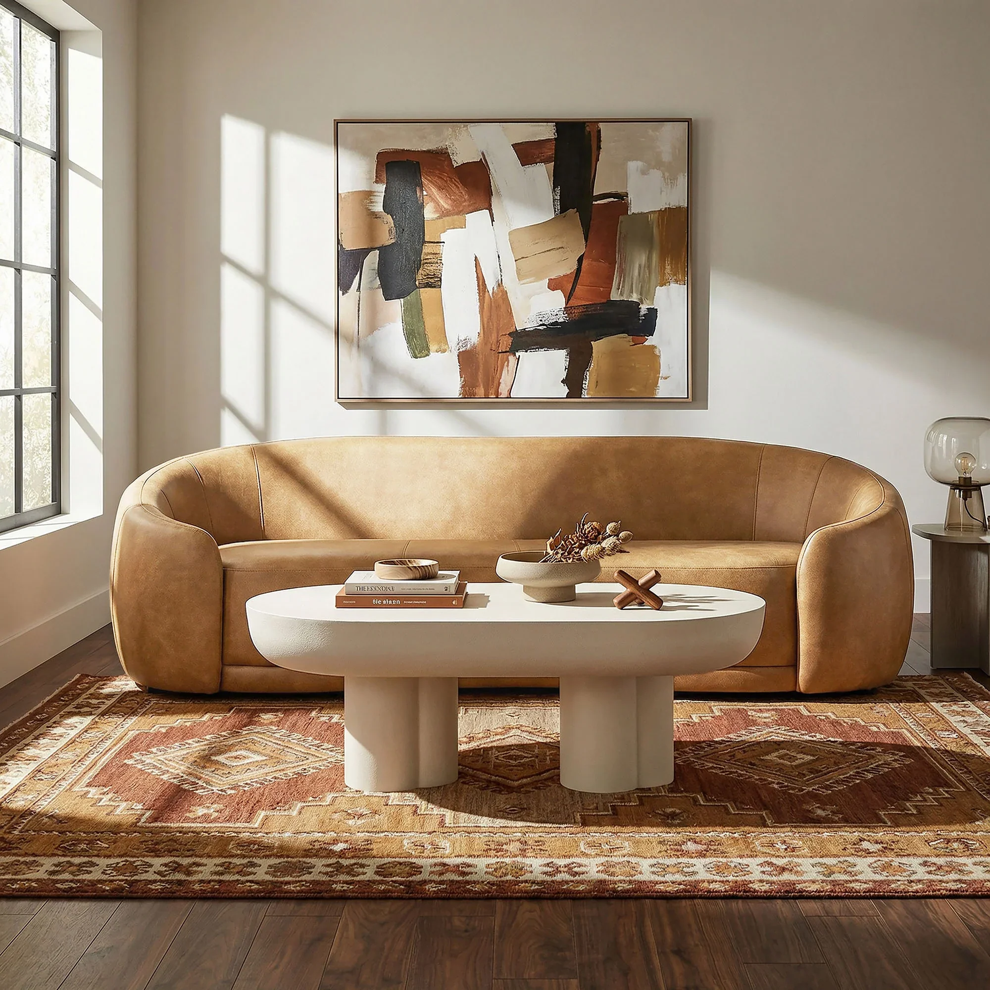Contessa Curved Vegan Leather Sofa in Toast - Image 3