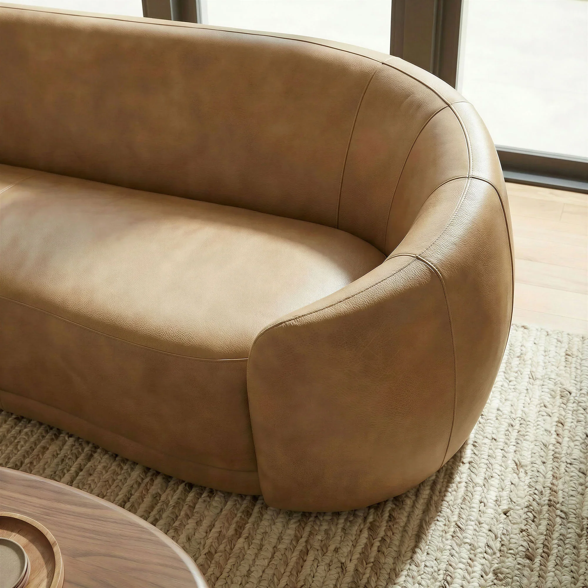 Contessa Curved Vegan Leather Sofa in Toast - Image 8