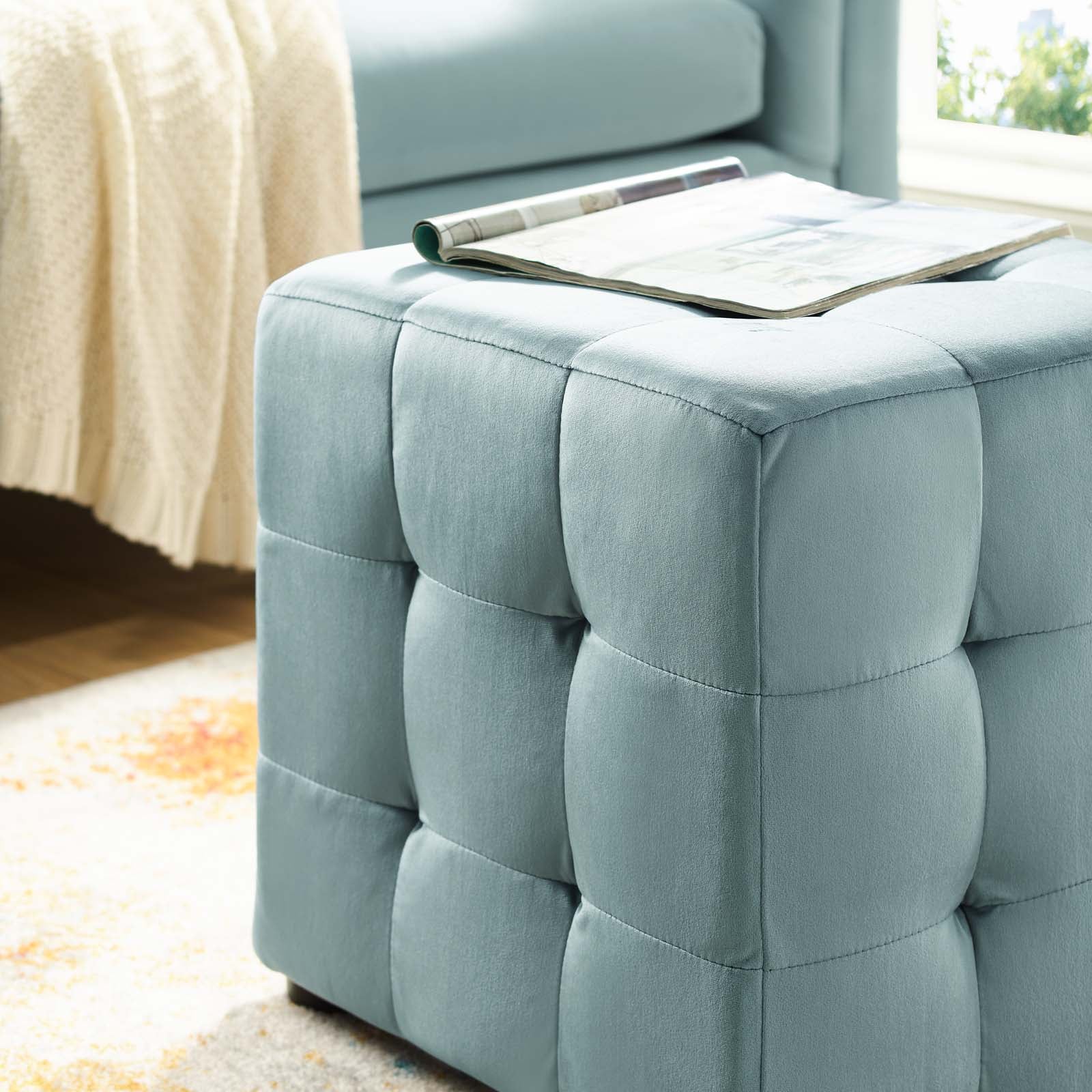 Contour Tufted Cube Performance Velvet Ottoman - Image 13