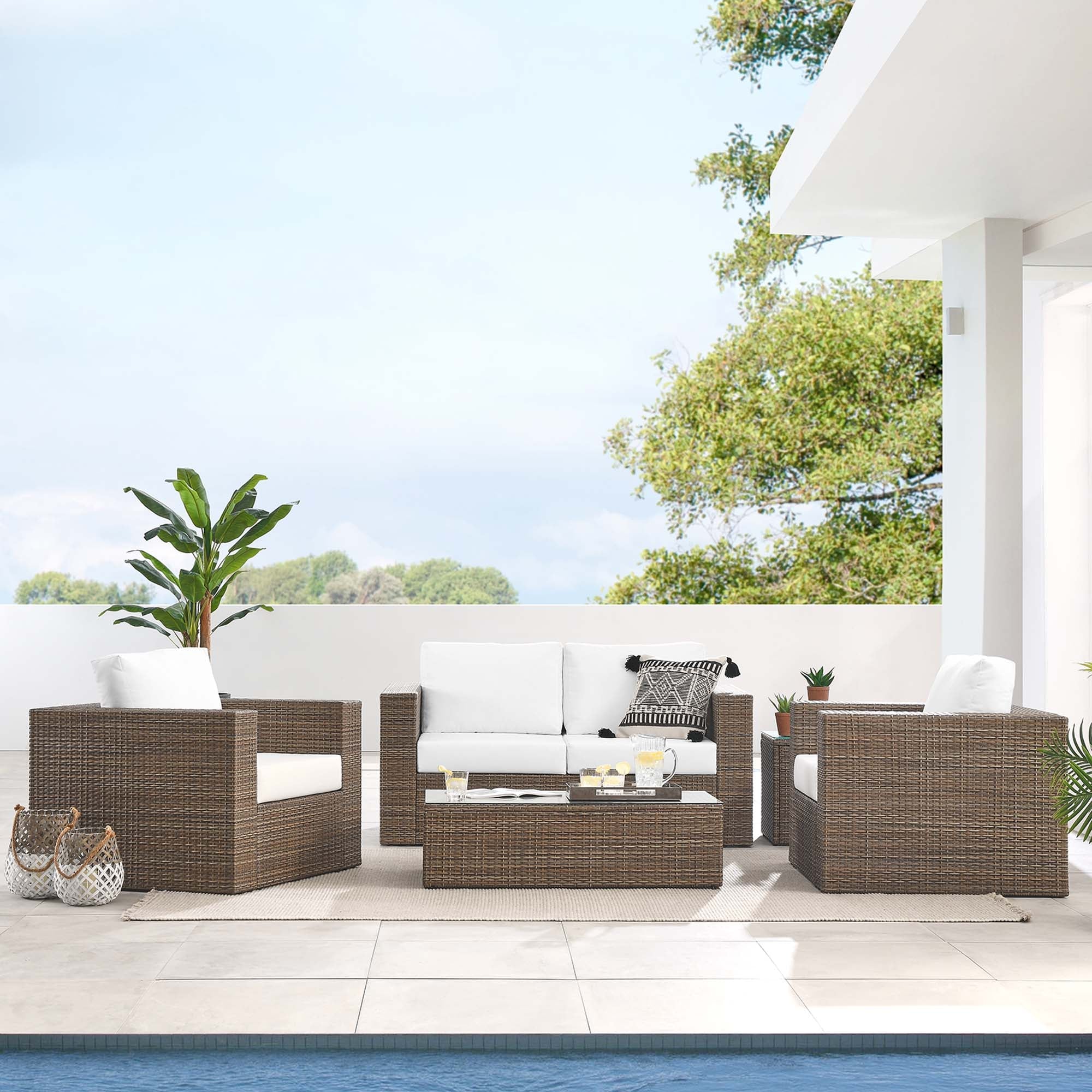 Convene 4-Piece Outdoor Patio Furniture Set in Cappuccino White - Image 2