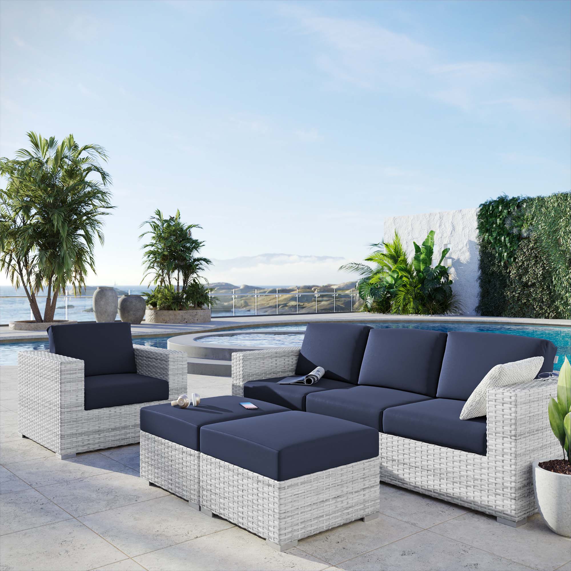 Convene 4-Piece Outdoor Patio Set in Light Gray Navy - Image 2