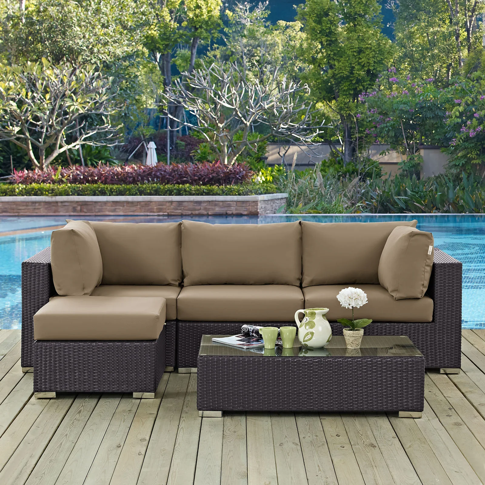 Convene 5 Piece Outdoor Patio Sectional Set - Image 15