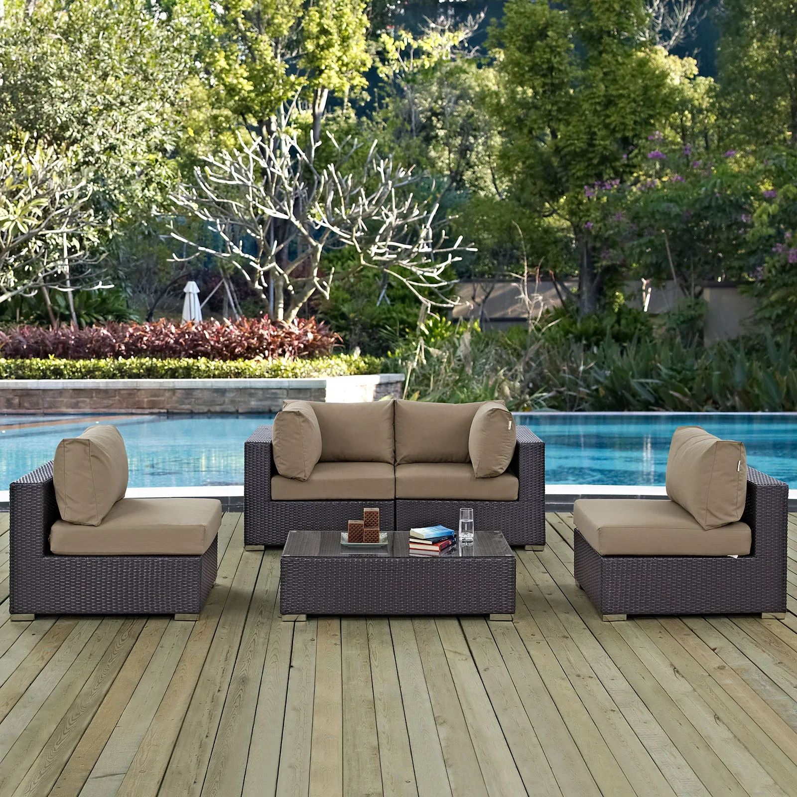 Convene 5 Piece Outdoor Patio Sectional Set - Image 11