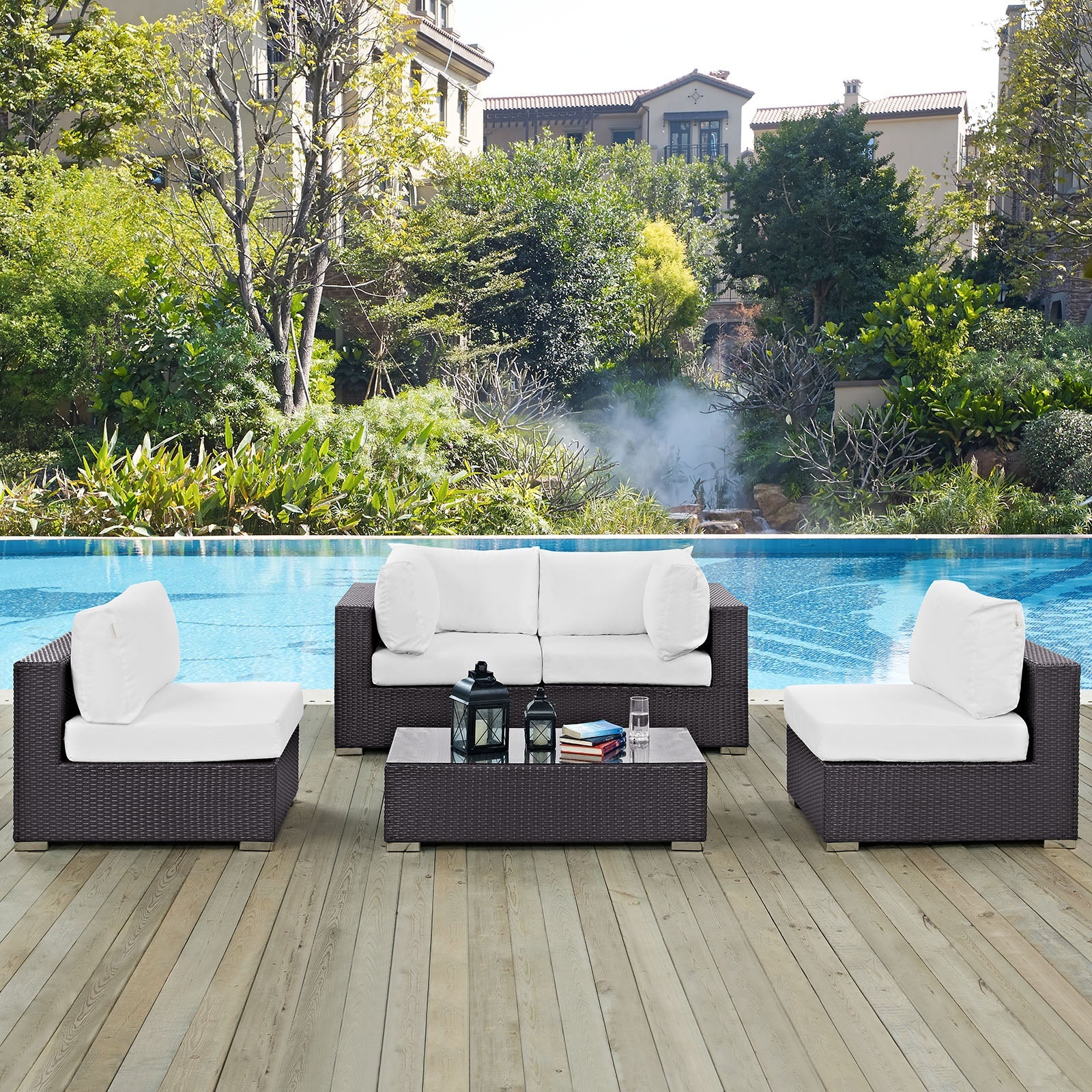 Convene 5 Piece Outdoor Patio Sectional Set - Image 35
