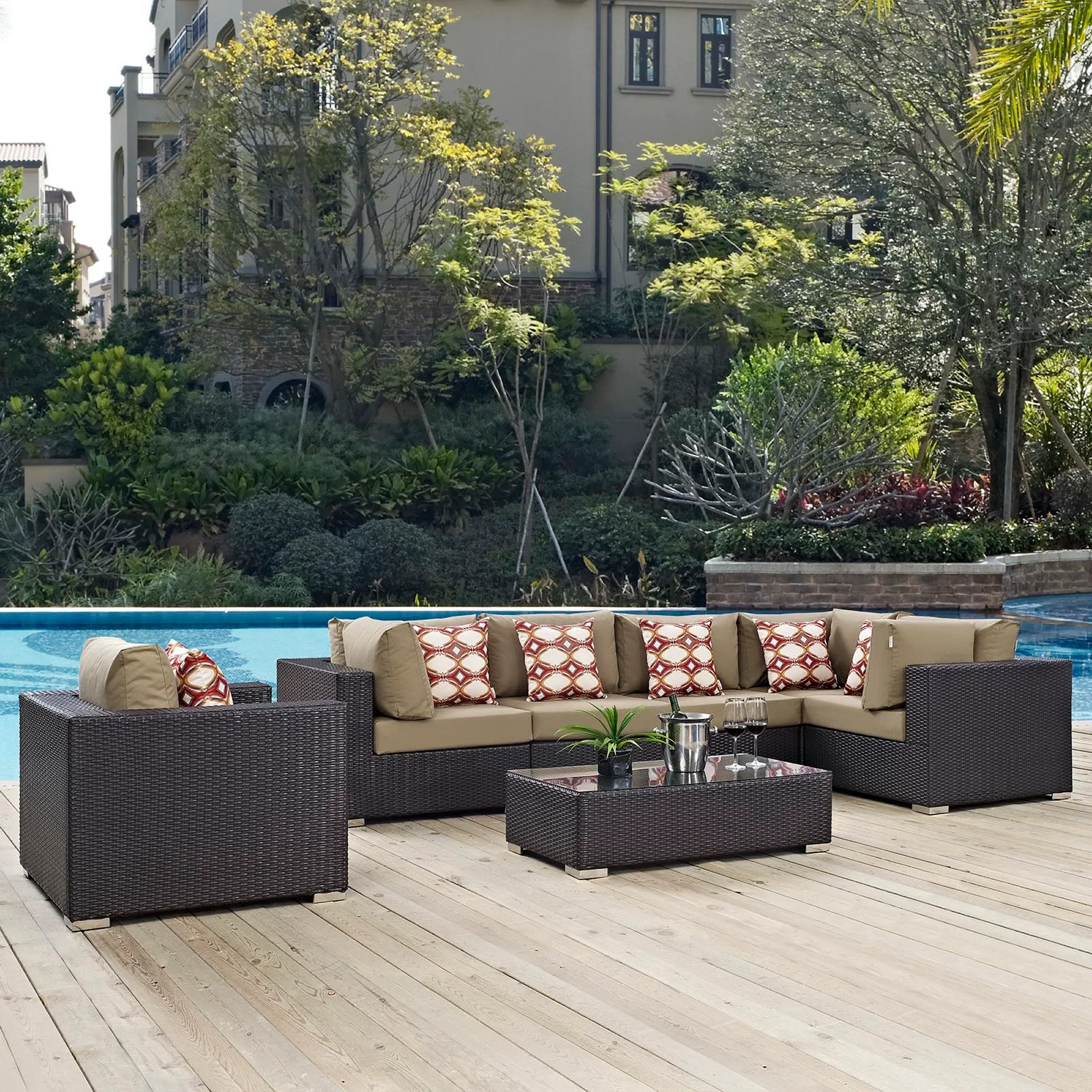Convene 7 Piece Outdoor Sectional Set in Espresso Mocha - Image 2