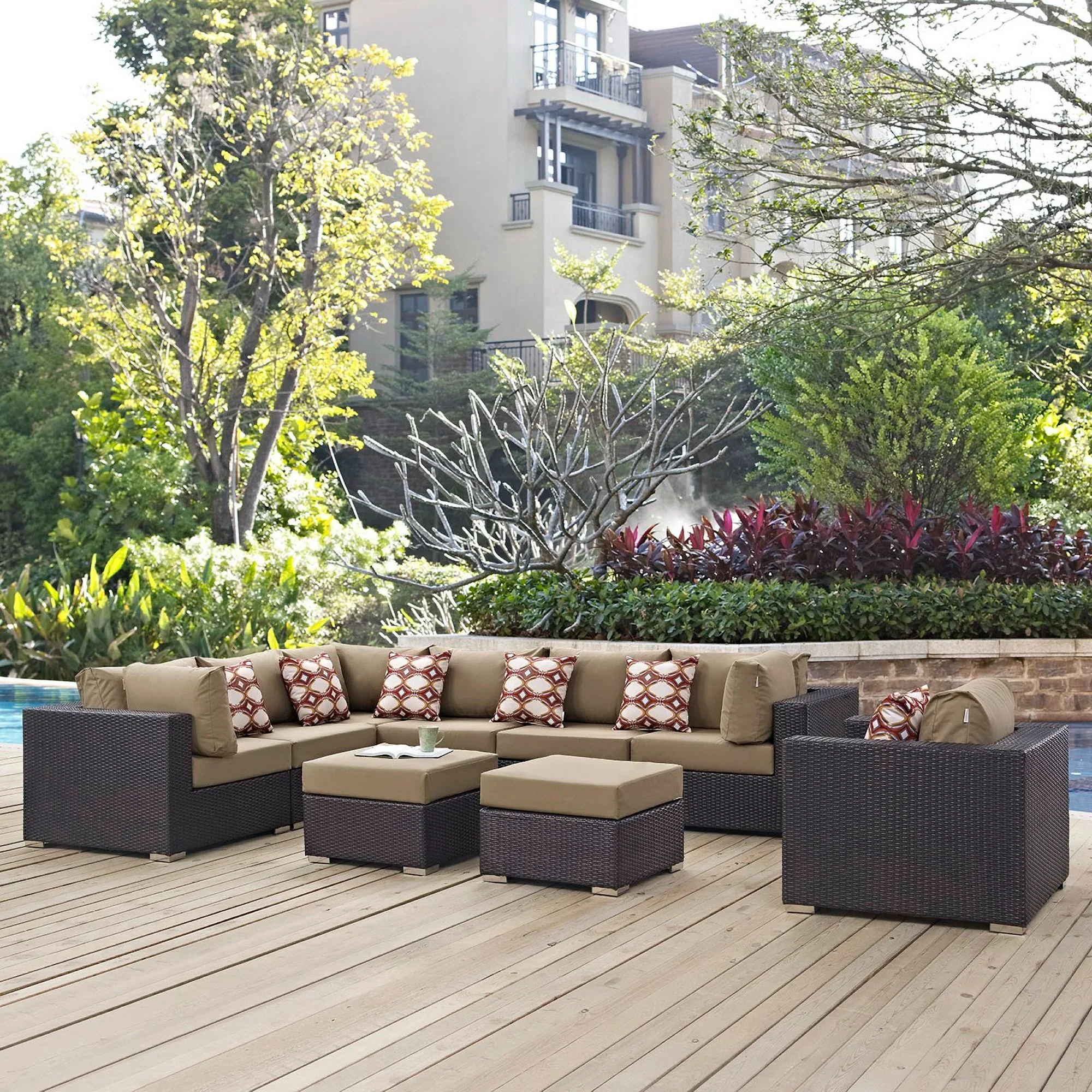 Convene 9 Piece Outdoor Sectional Set in Espresso Mocha - Image 2