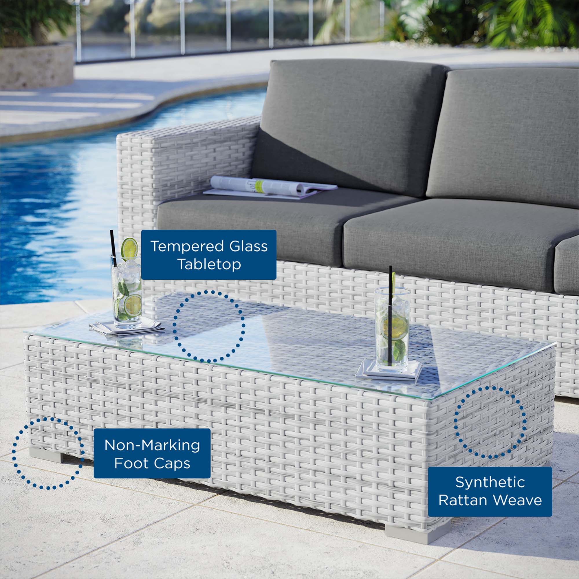 Convene Outdoor Patio Coffee Table in Light Gray - Image 7
