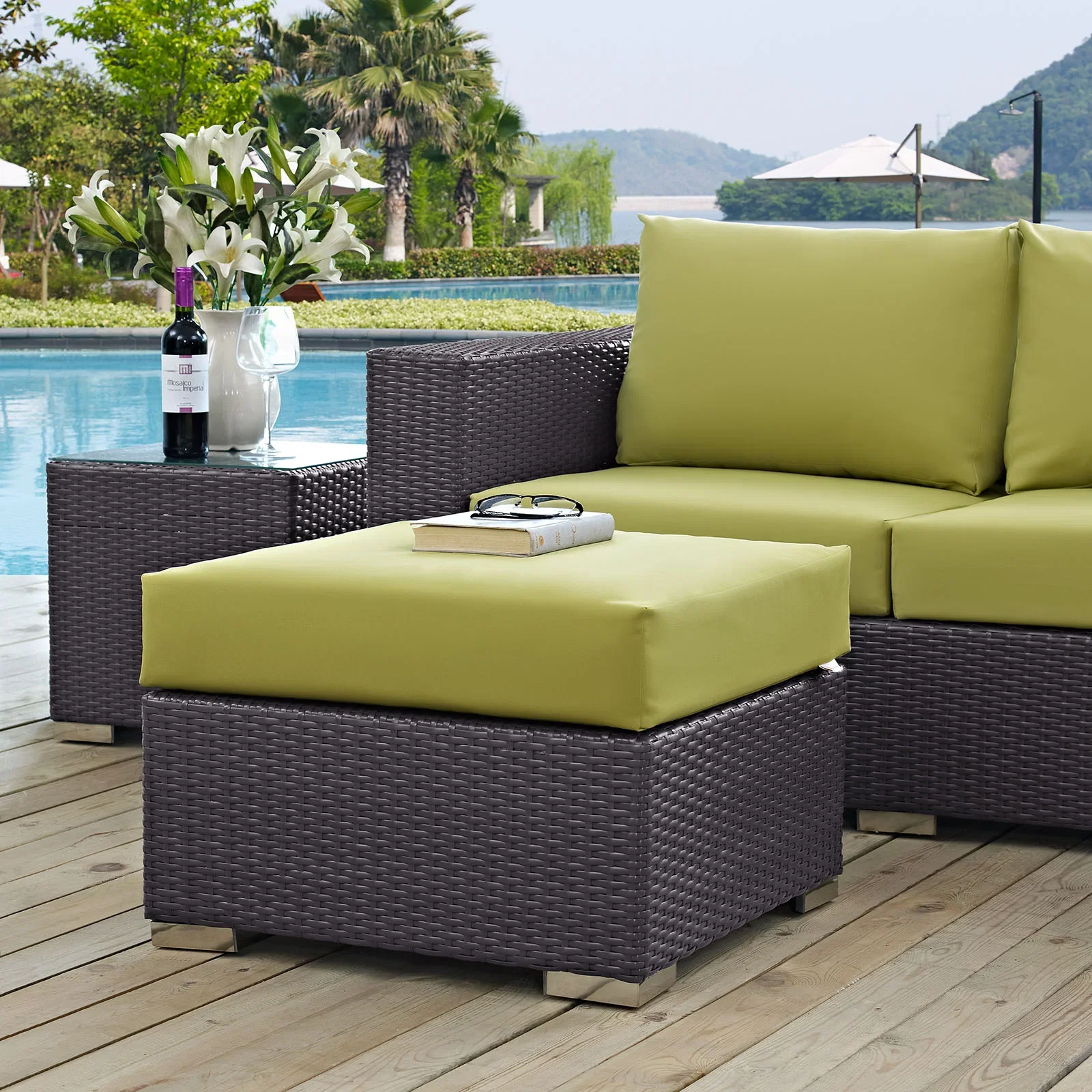 Convene Outdoor Patio Fabric Square Ottoman - Image 11